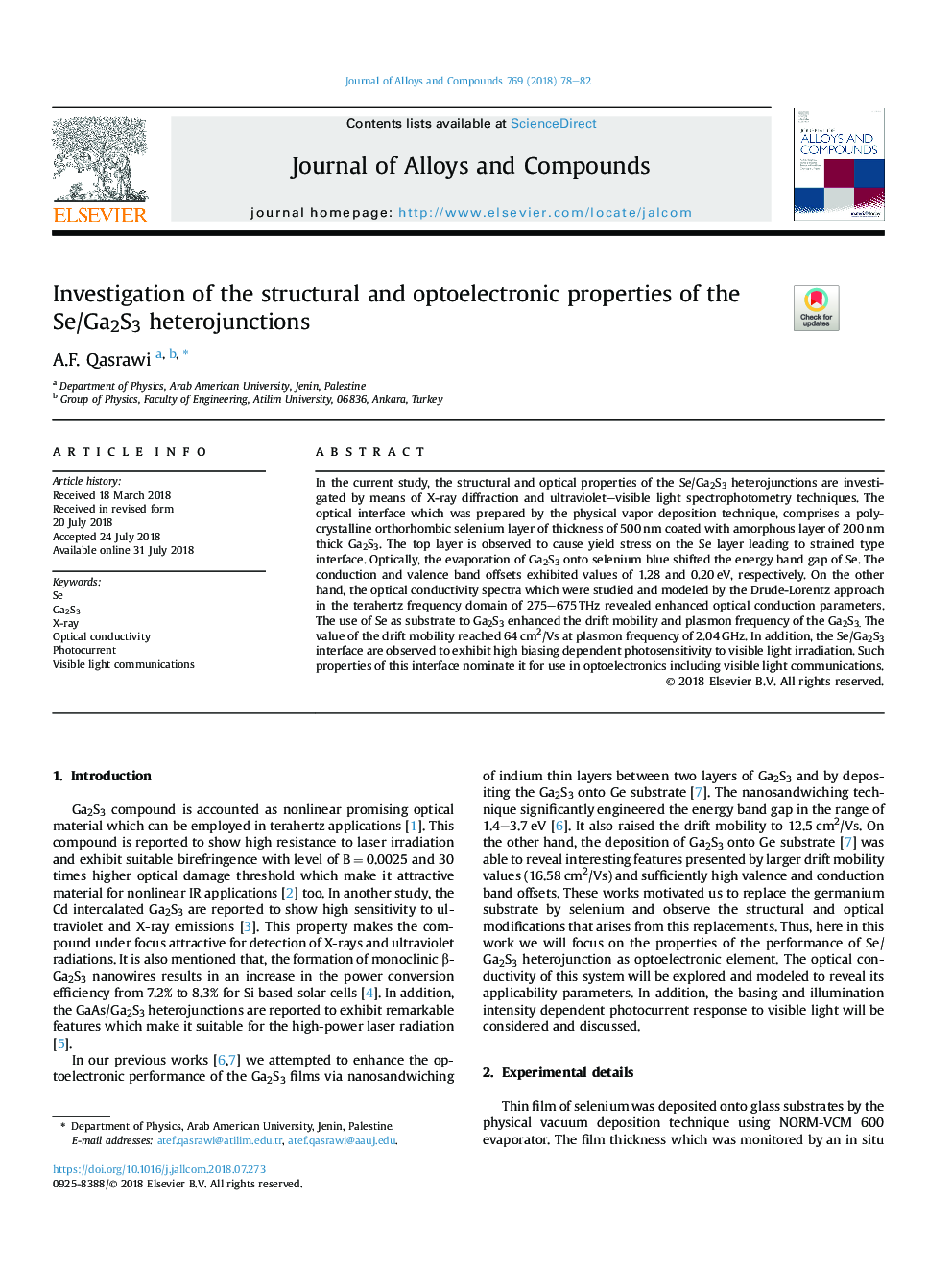 Investigation of the structural and optoelectronic properties of the Se/Ga2S3 heterojunctions