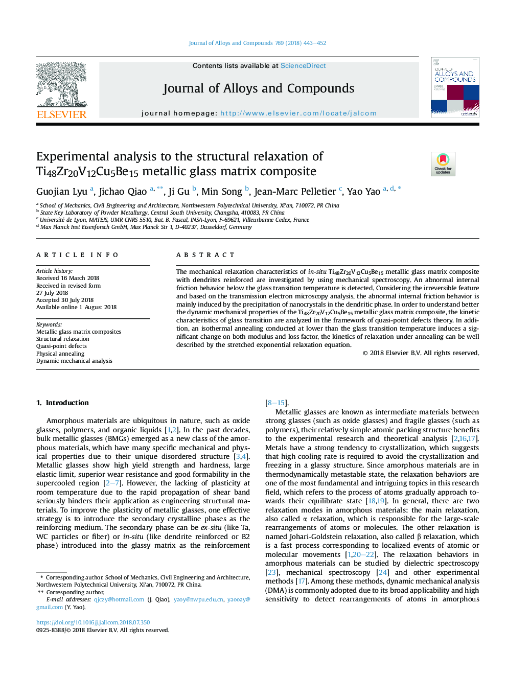 Experimental analysis to the structural relaxation of Ti48Zr20V12Cu5Be15 metallic glass matrix composite