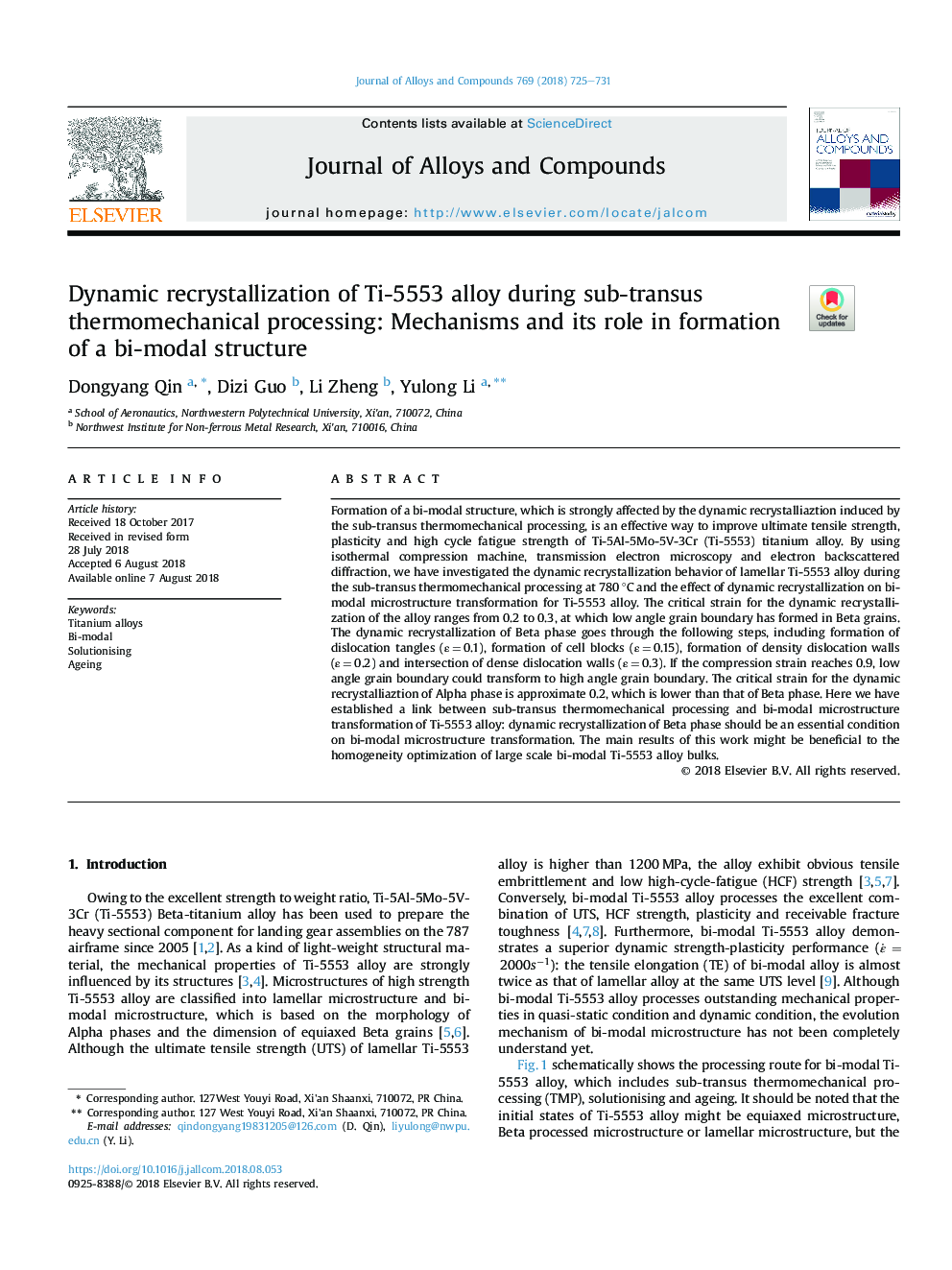 Dynamic recrystallization of Ti-5553 alloy during sub-transus thermomechanical processing: Mechanisms and its role in formation of a bi-modal structure