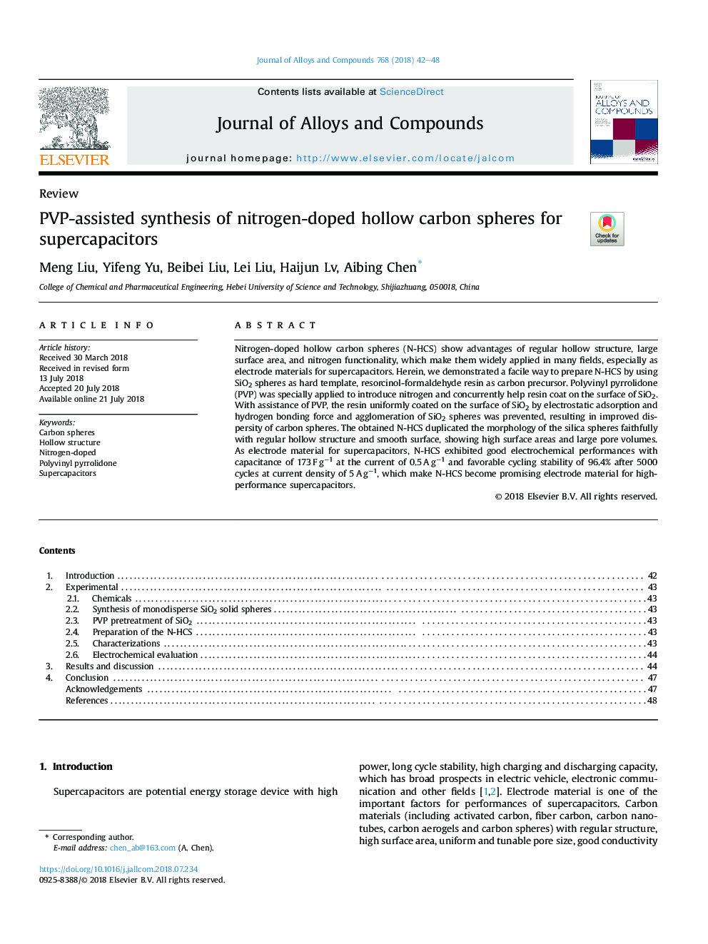 PVP-assisted synthesis of nitrogen-doped hollow carbon spheres for supercapacitors