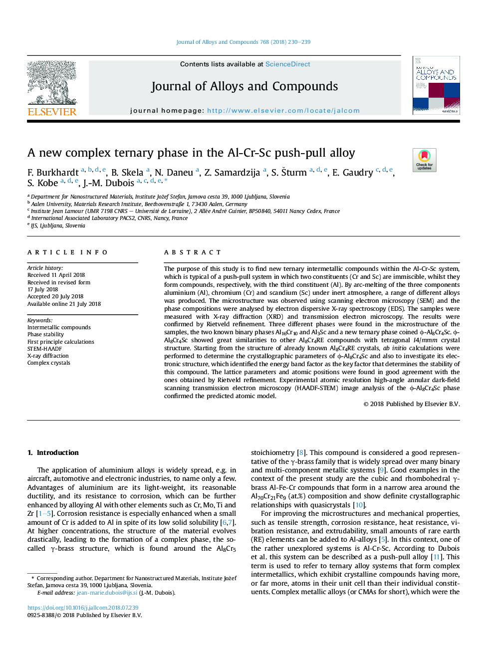 A new complex ternary phase in the Al-Cr-Sc push-pull alloy