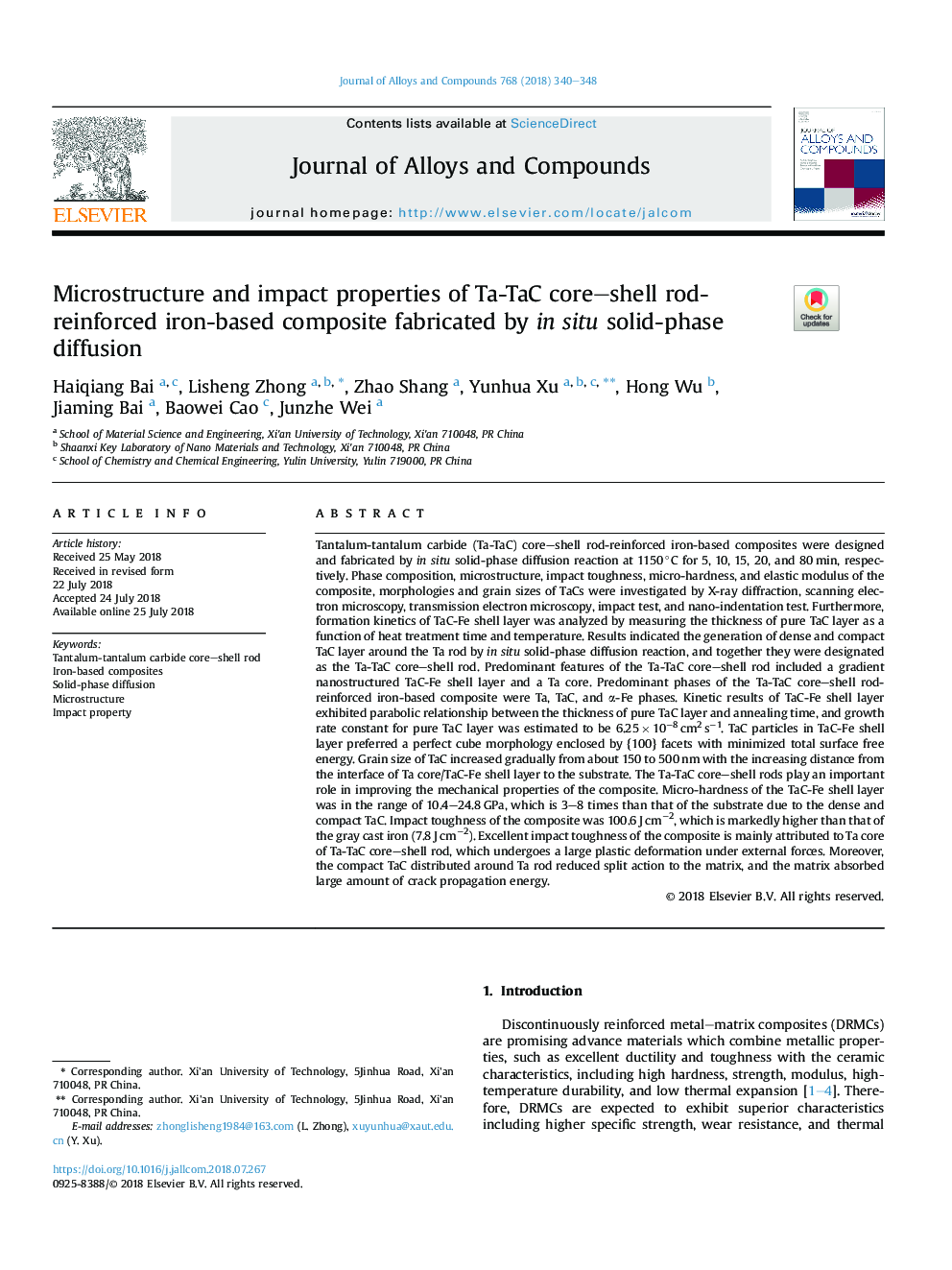 Microstructure and impact properties of Ta-TaC core-shell rod-reinforced iron-based composite fabricated by in situ solid-phase diffusion