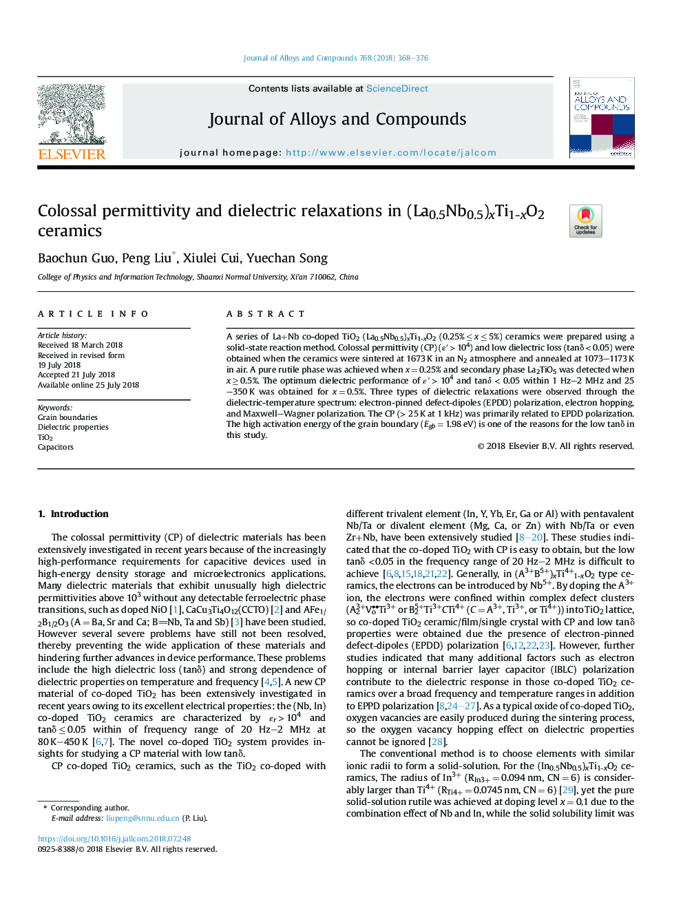 Colossal permittivity and dielectric relaxations in (La0.5Nb0.5)xTi1-xO2 ceramics