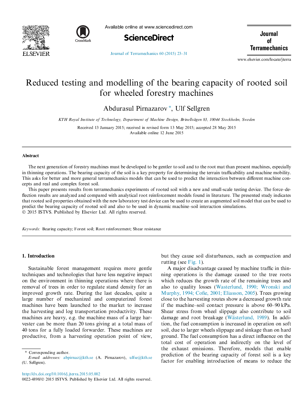 Reduced testing and modelling of the bearing capacity of rooted soil for wheeled forestry machines