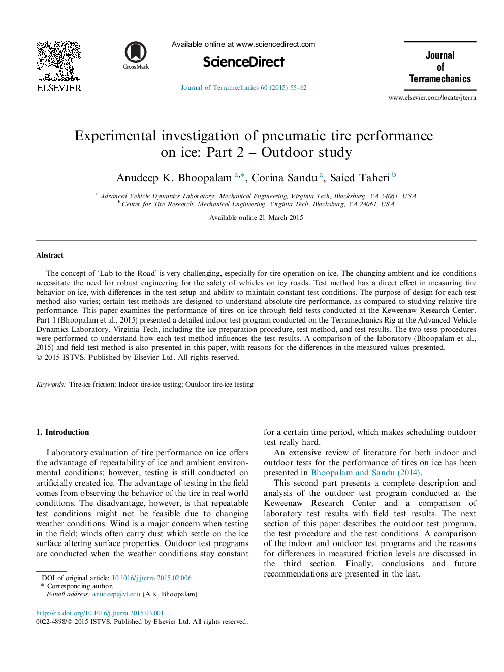 Experimental investigation of pneumatic tire performance on ice: Part 2 – Outdoor study