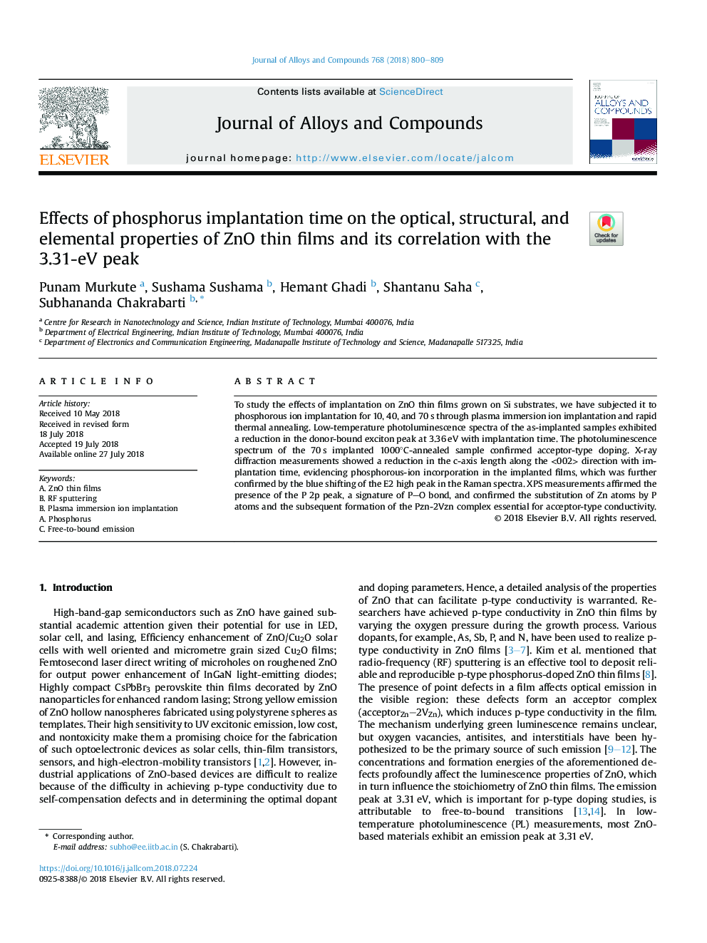 Effects of phosphorus implantation time on the optical, structural, and elemental properties of ZnO thin films and its correlation with the 3.31-eV peak
