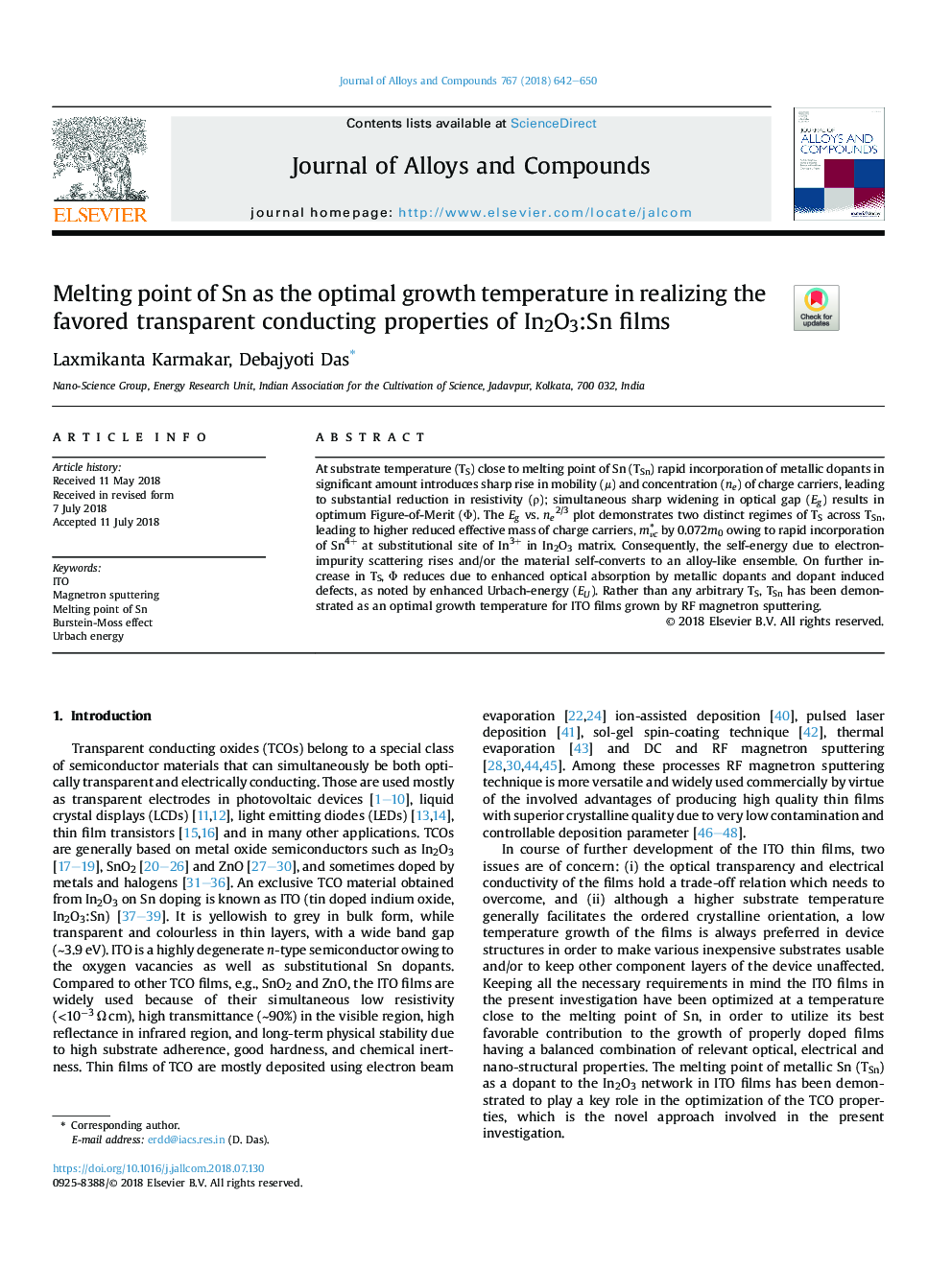 Melting point of Sn as the optimal growth temperature in realizing the favored transparent conducting properties of In2O3:Sn films