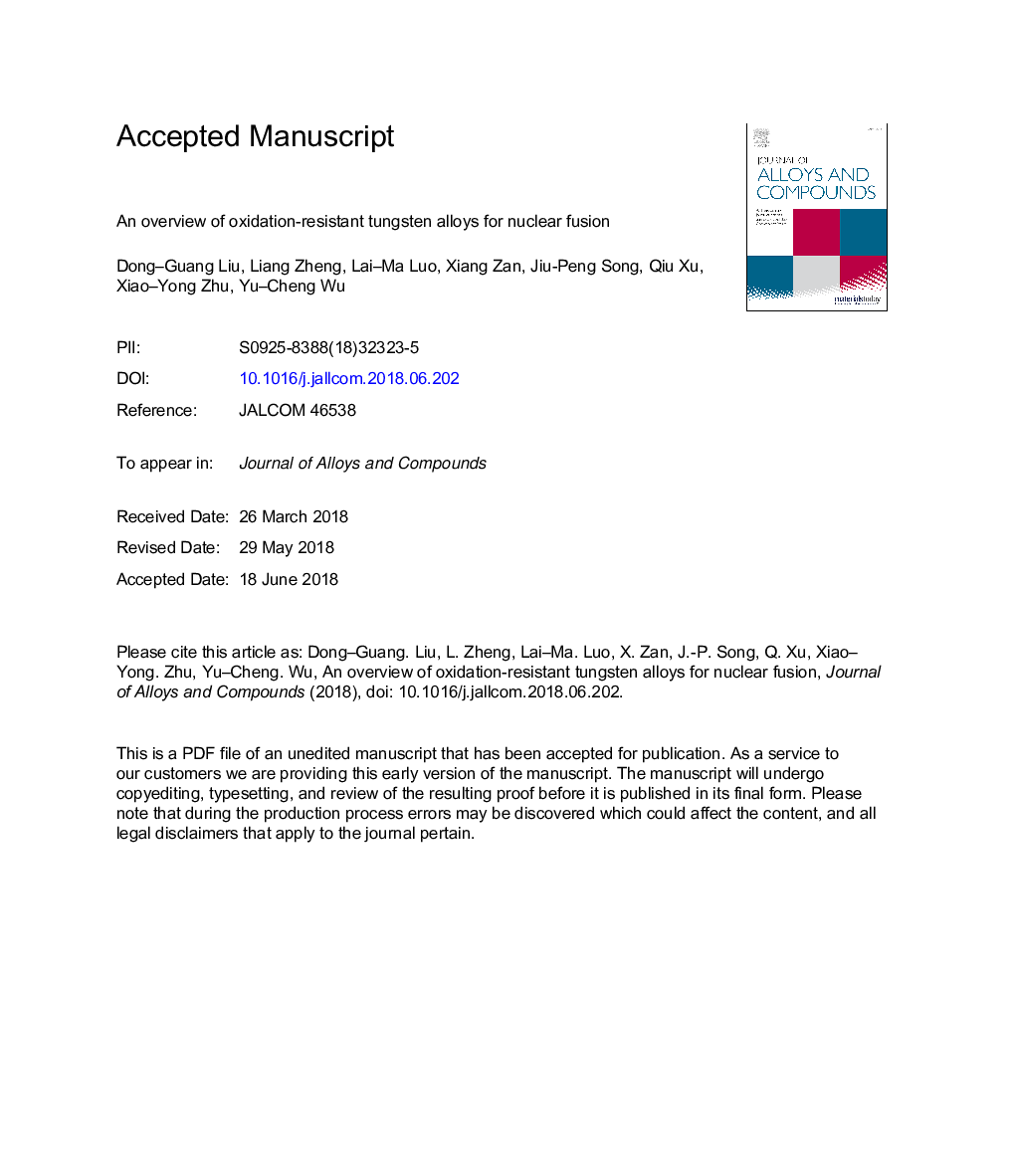 An overview of oxidation-resistant tungsten alloys for nuclear fusion