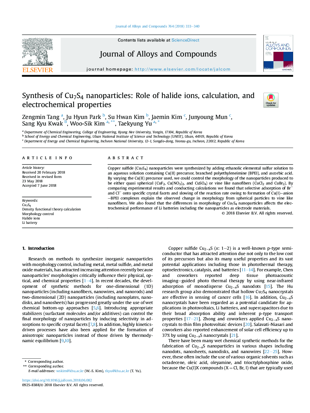 Synthesis of Cu7S4 nanoparticles: Role of halide ions, calculation, and electrochemical properties