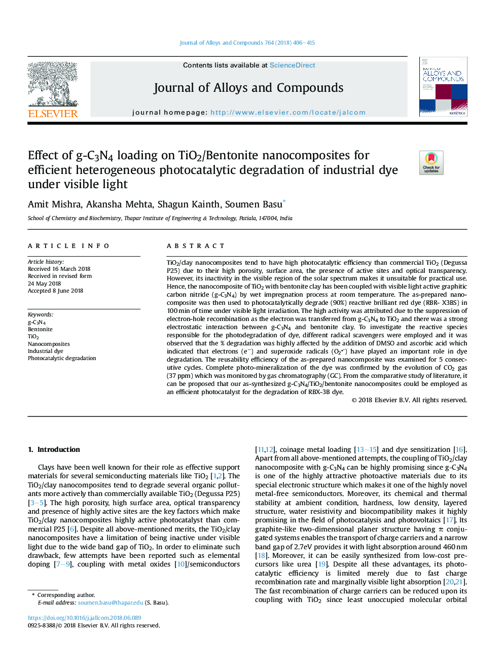 Effect of g-C3N4 loading on TiO2/Bentonite nanocomposites for efficient heterogeneous photocatalytic degradation of industrial dye under visible light
