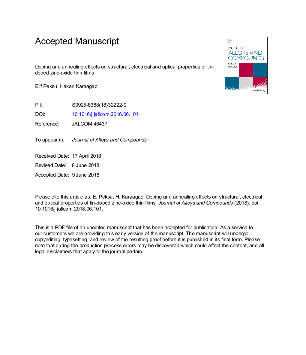 Doping and annealing effects on structural, electrical and optical properties of tin-doped zinc-oxide thin films