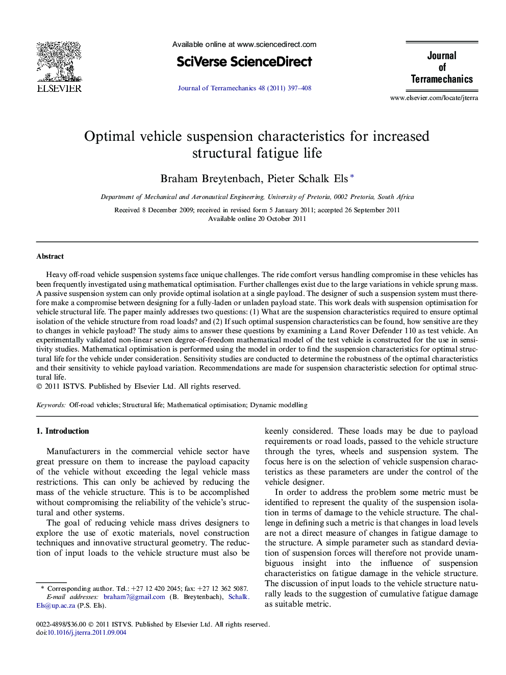 Optimal vehicle suspension characteristics for increased structural fatigue life