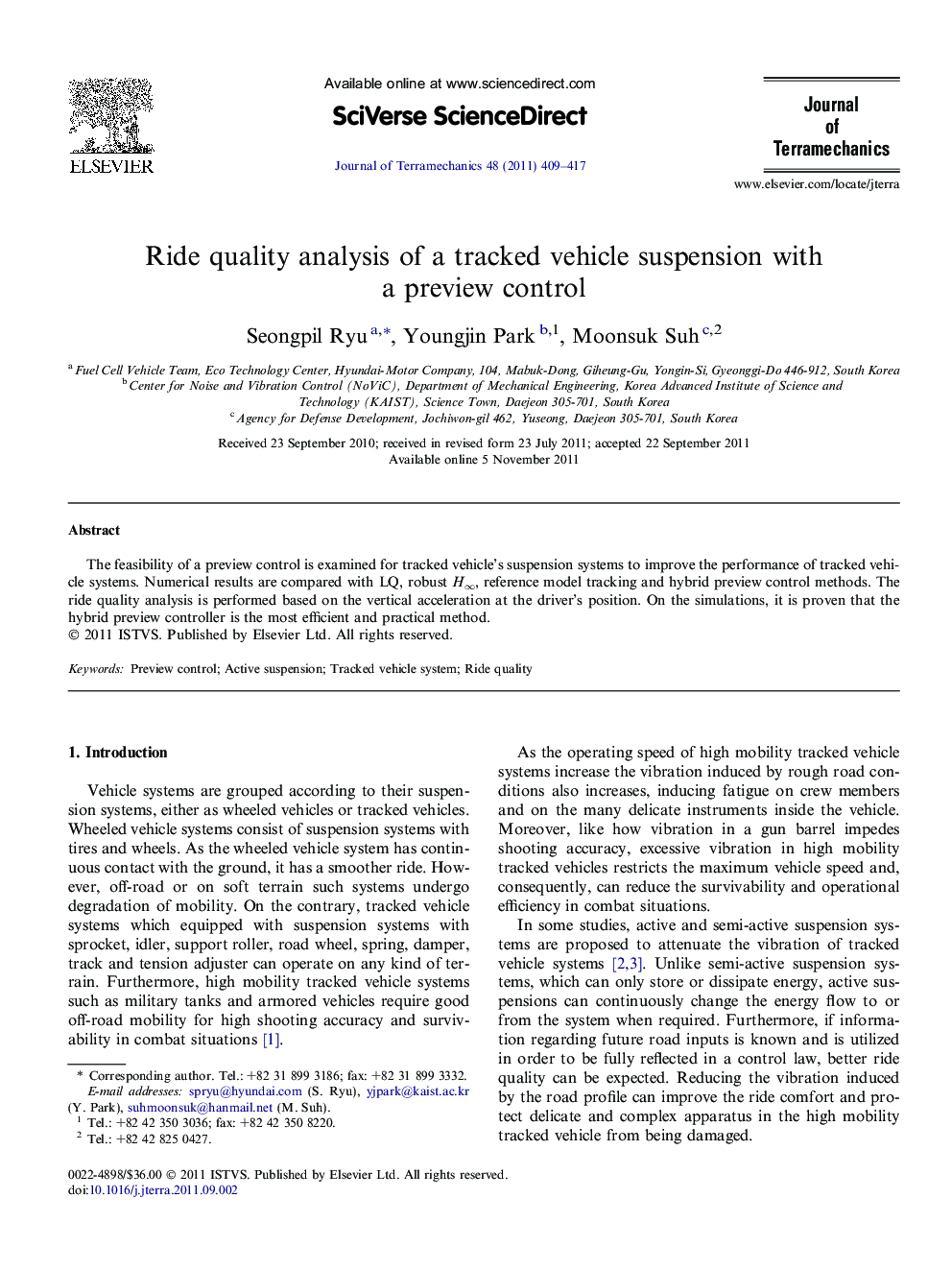 Ride quality analysis of a tracked vehicle suspension with a preview control