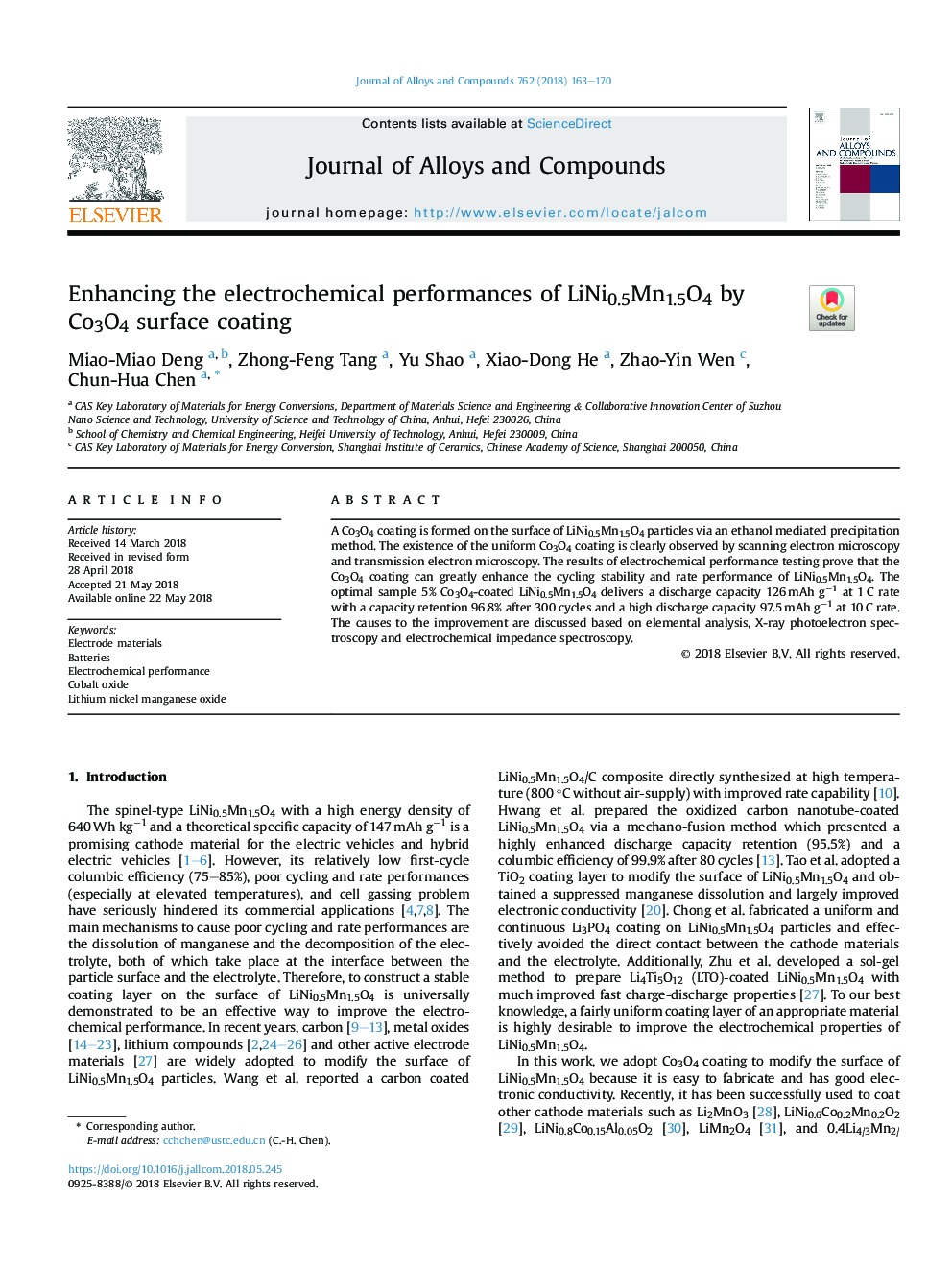 Enhancing the electrochemical performances of LiNi0.5Mn1.5O4 by Co3O4 surface coating