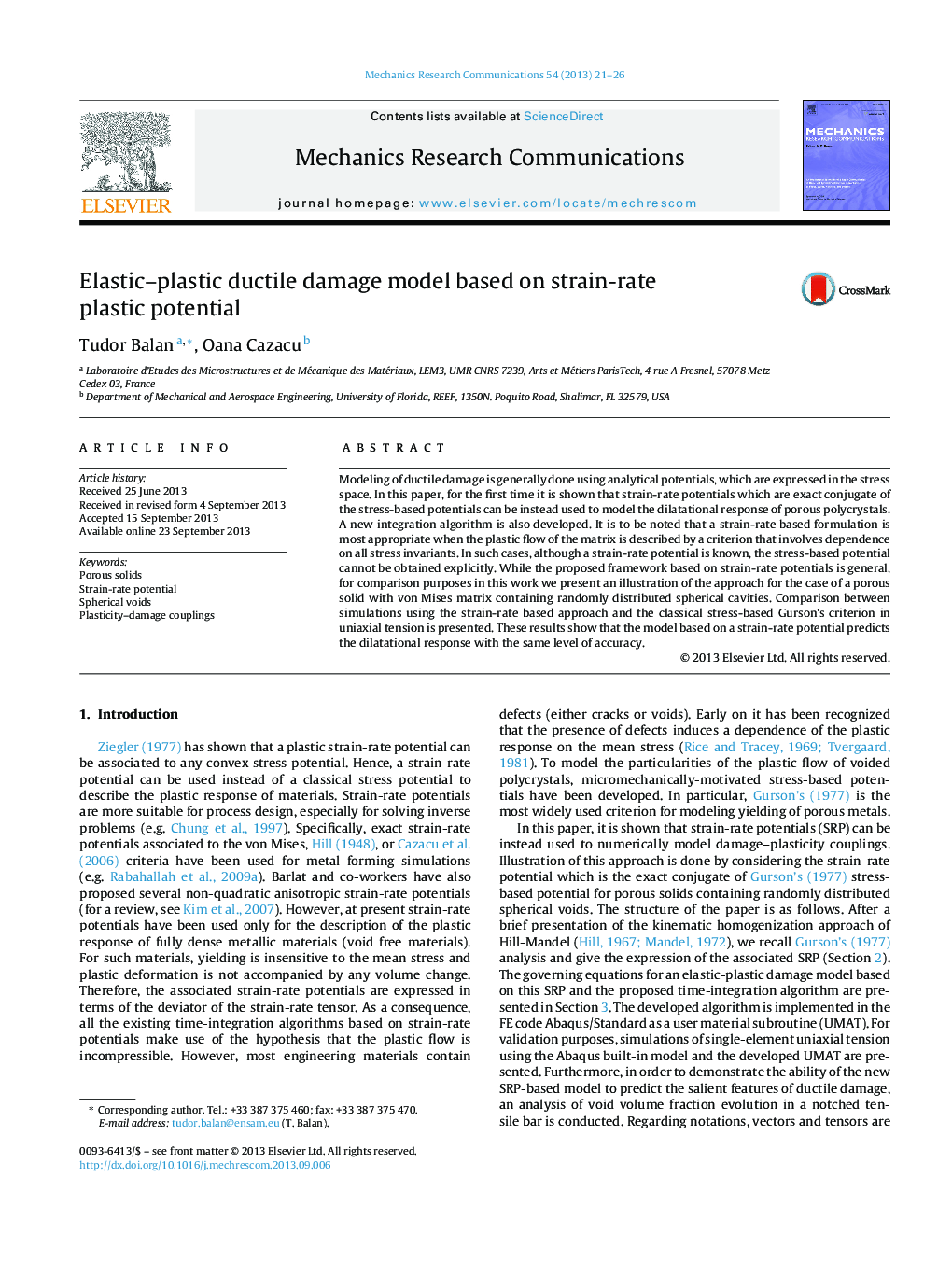 Elastic–plastic ductile damage model based on strain-rate plastic potential