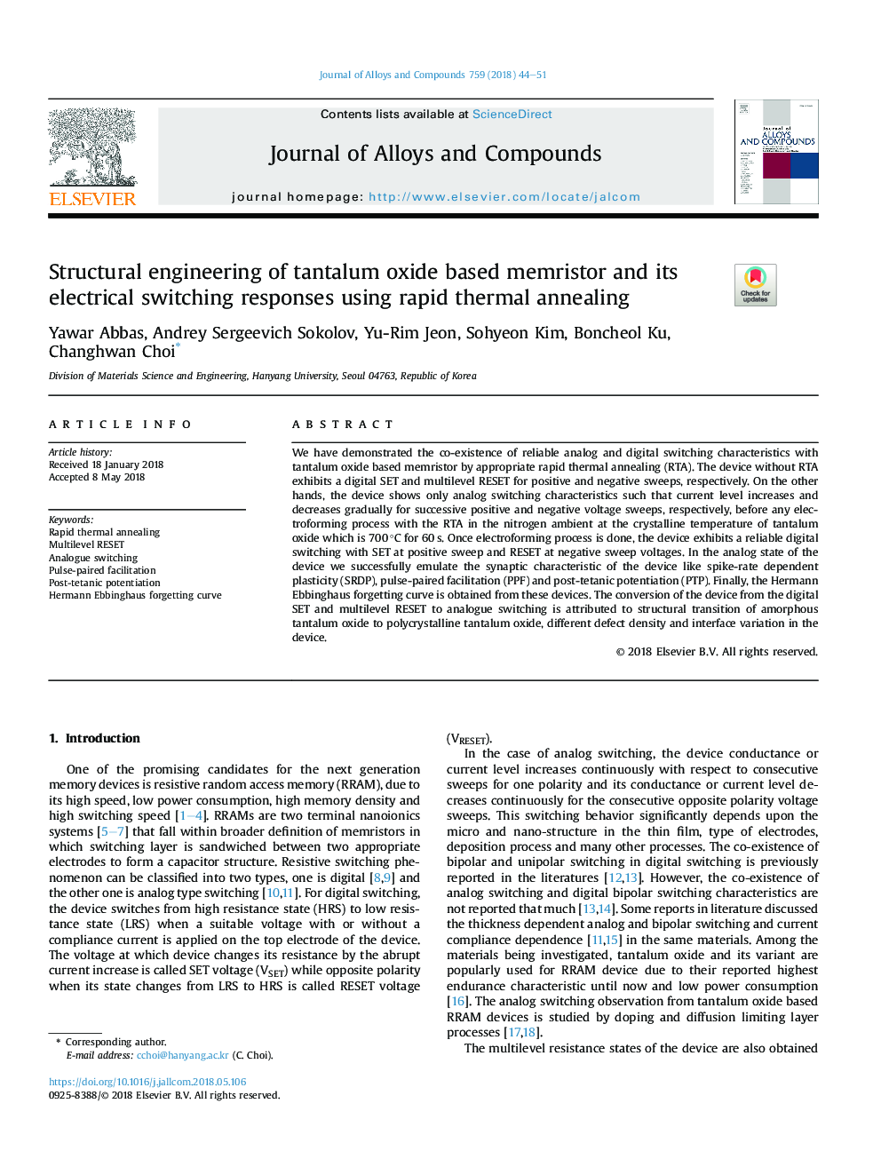 Structural engineering of tantalum oxide based memristor and its electrical switching responses using rapid thermal annealing