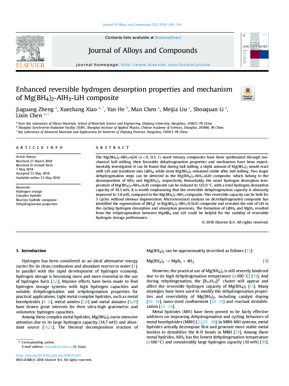 Enhanced reversible hydrogen desorption properties and mechanism of Mg(BH4)2-AlH3-LiH composite