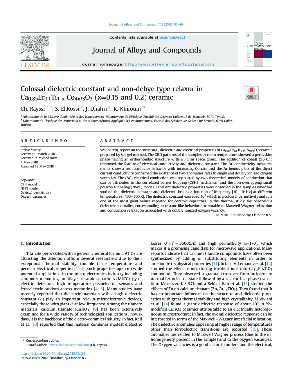 Colossal dielectric constant and non-debye type relaxor in Ca0.85Er0.1Ti1-x Co4x/3O3 (x=0.15 and 0.2) ceramic