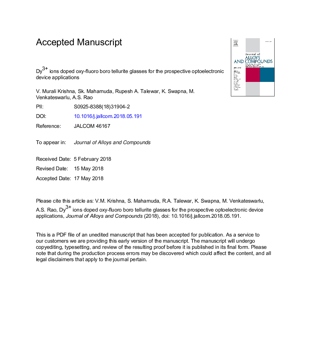 Dy3+ ions doped oxy-fluoro boro tellurite glasses for the prospective optoelectronic device applications