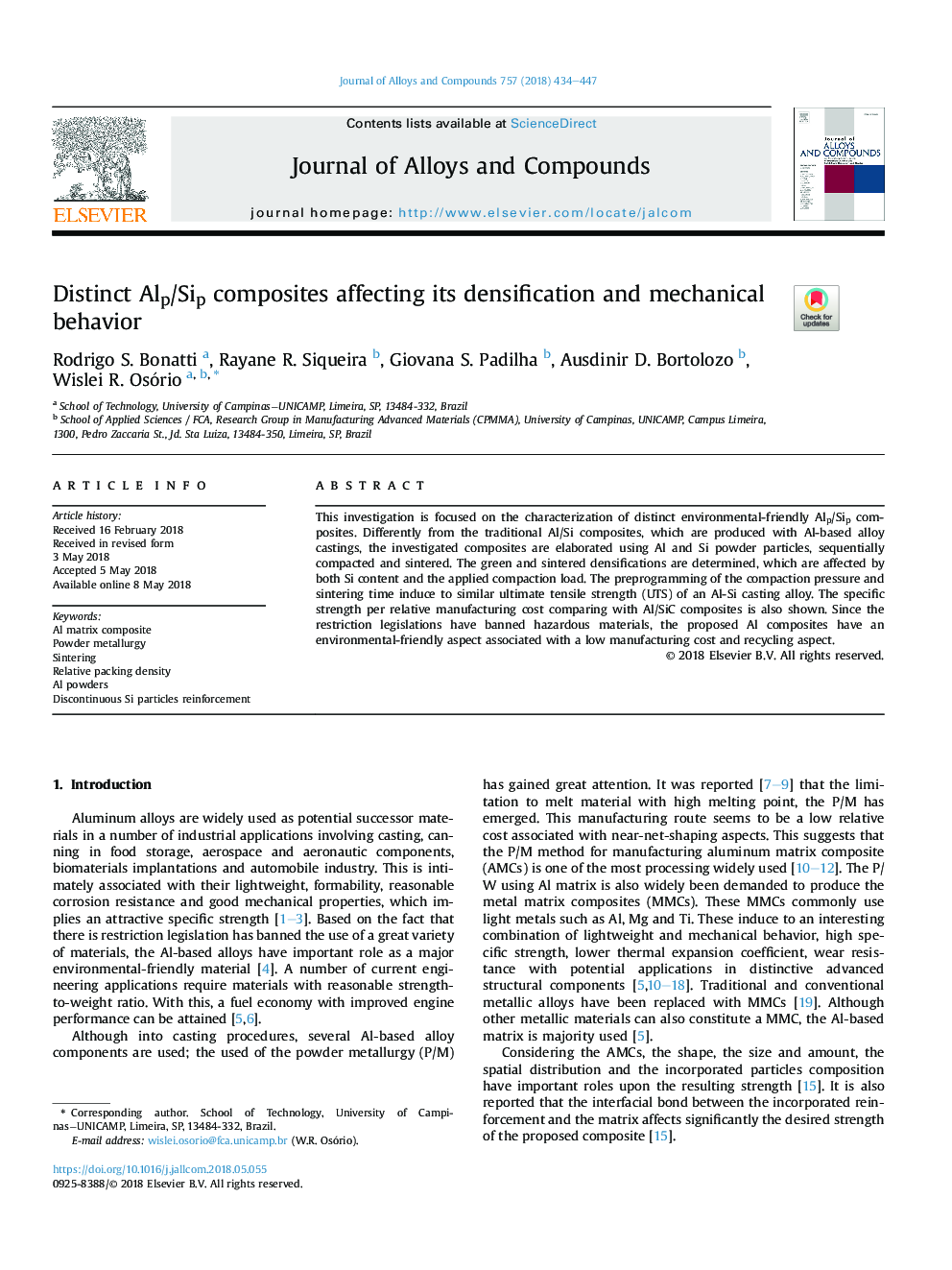 Distinct Alp/Sip composites affecting its densification and mechanical behavior