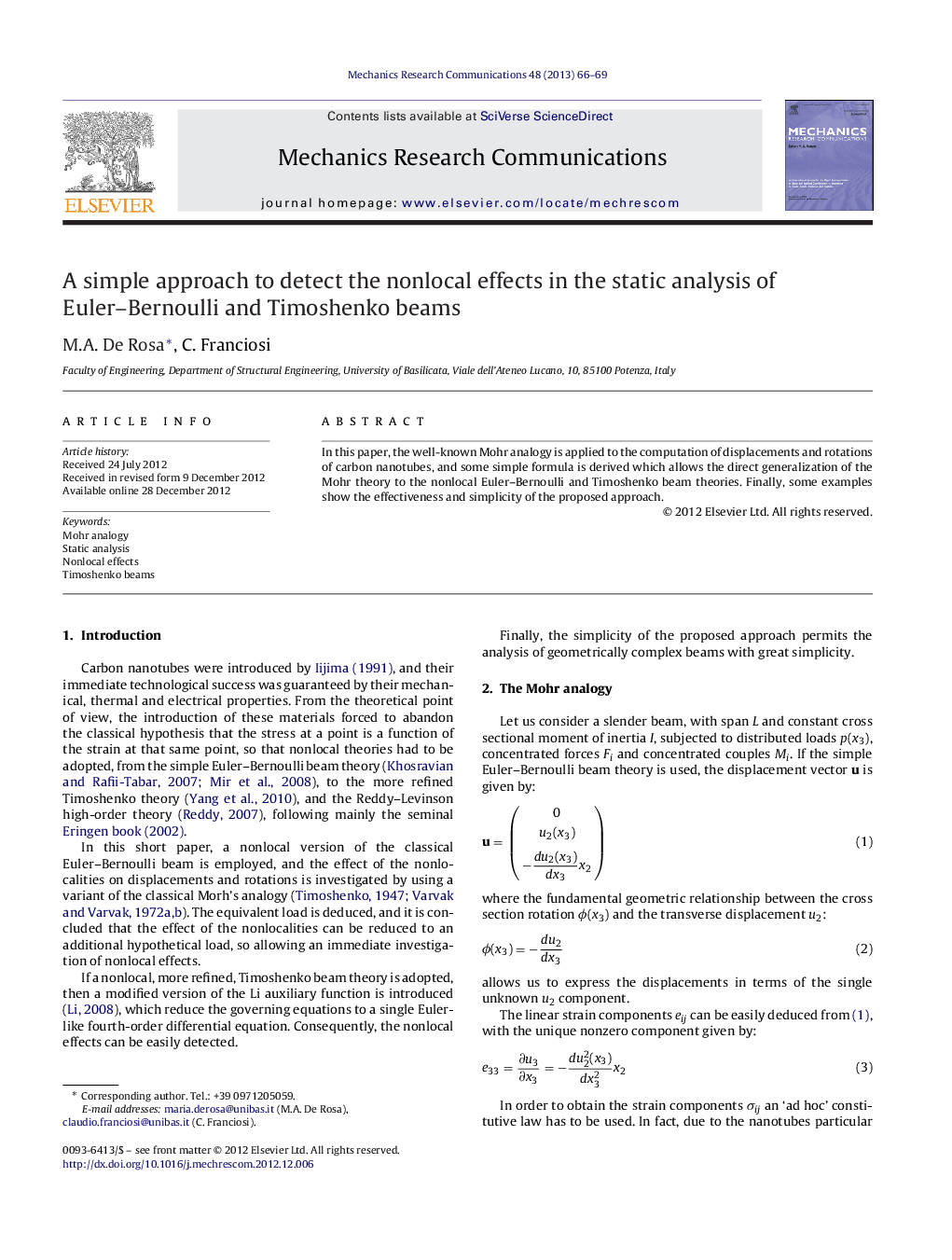 A simple approach to detect the nonlocal effects in the static analysis of Euler–Bernoulli and Timoshenko beams