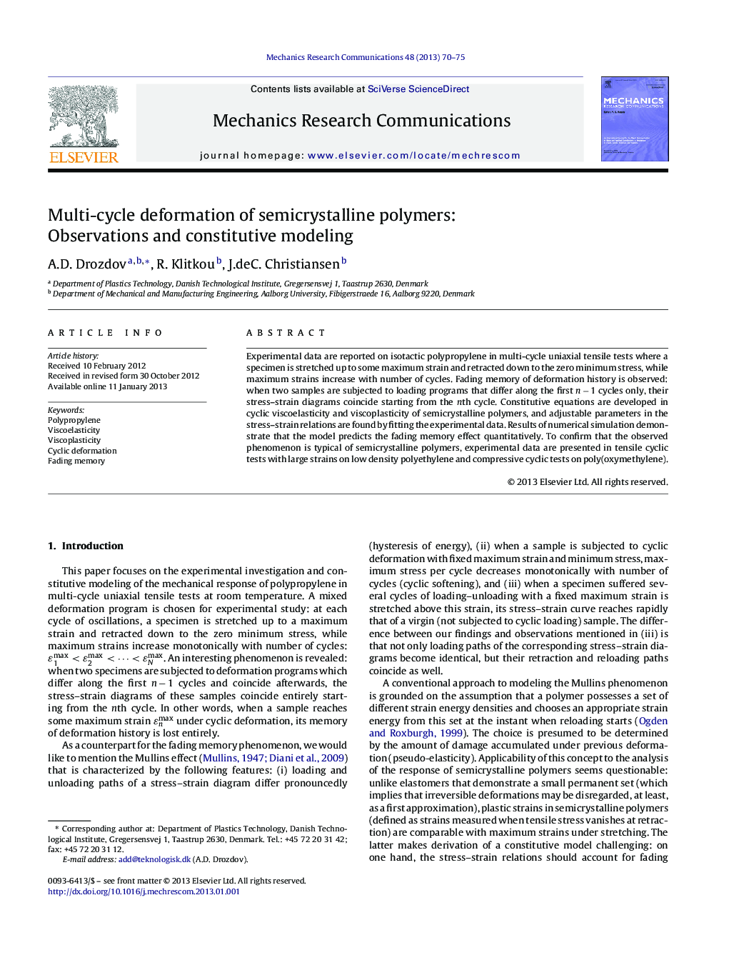 Multi-cycle deformation of semicrystalline polymers: Observations and constitutive modeling