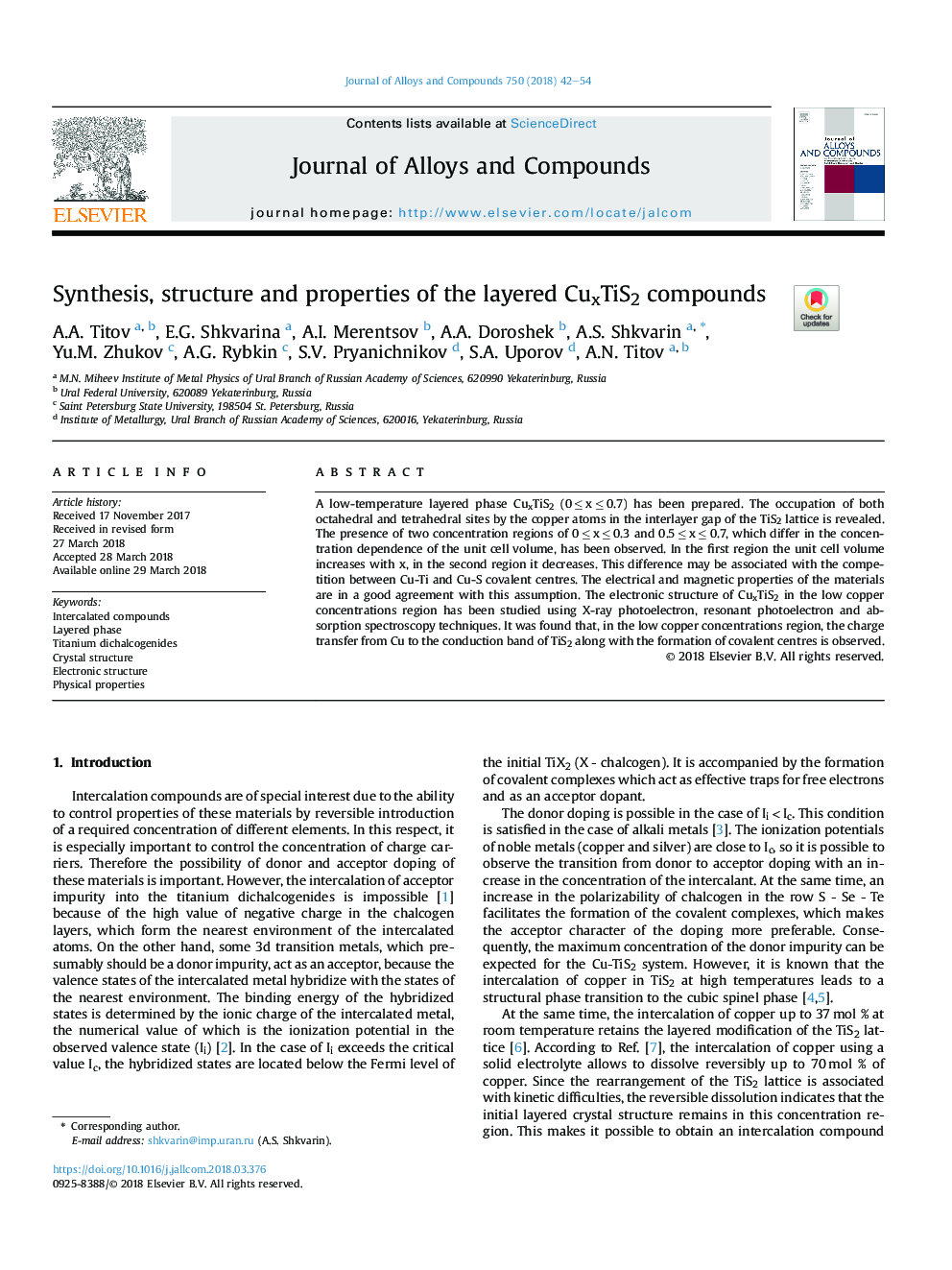 Synthesis, structure and properties of the layered CuxTiS2 compounds