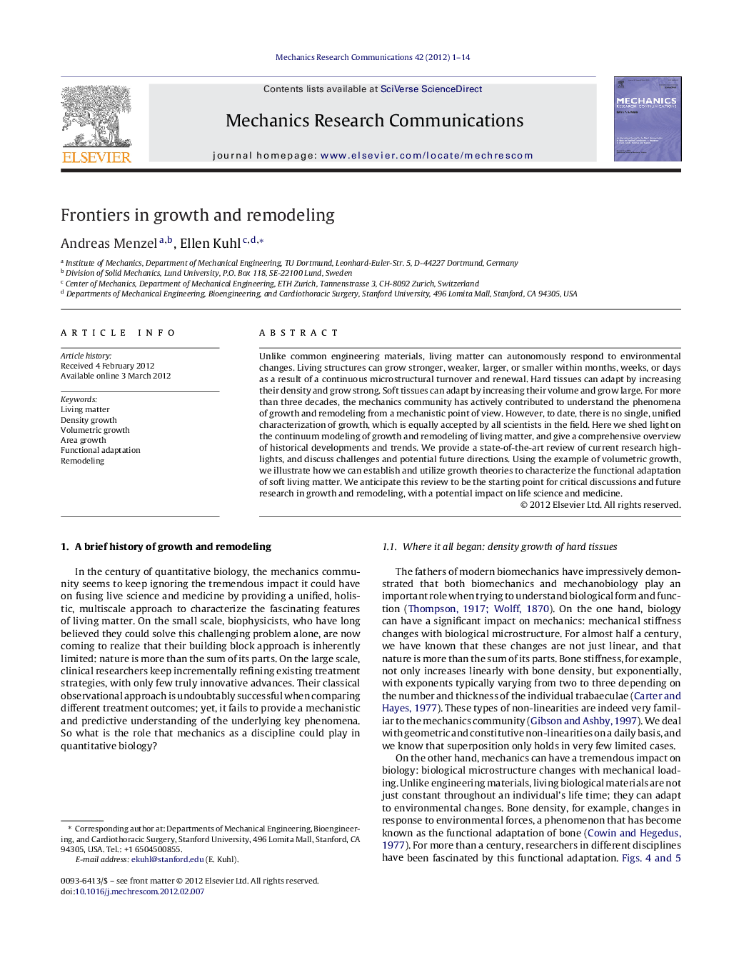 Frontiers in growth and remodeling