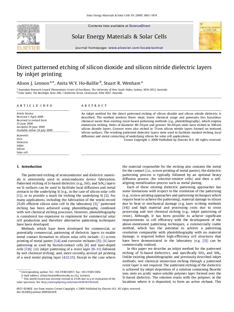 Direct patterned etching of silicon dioxide and silicon nitride dielectric layers by inkjet printing