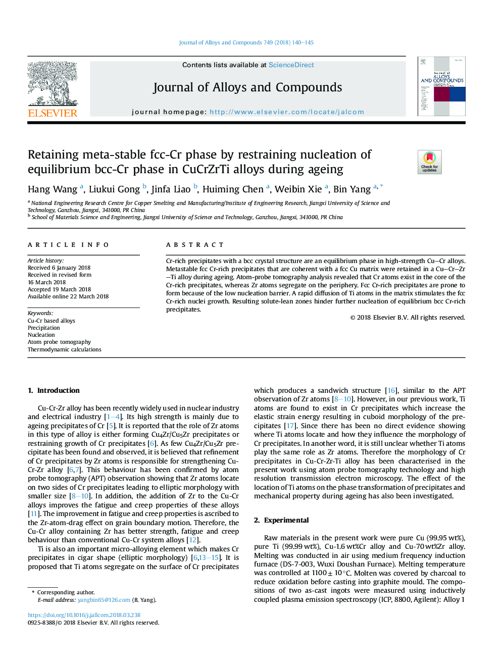 Retaining meta-stable fcc-Cr phase by restraining nucleation of equilibrium bcc-Cr phase in CuCrZrTi alloys during ageing