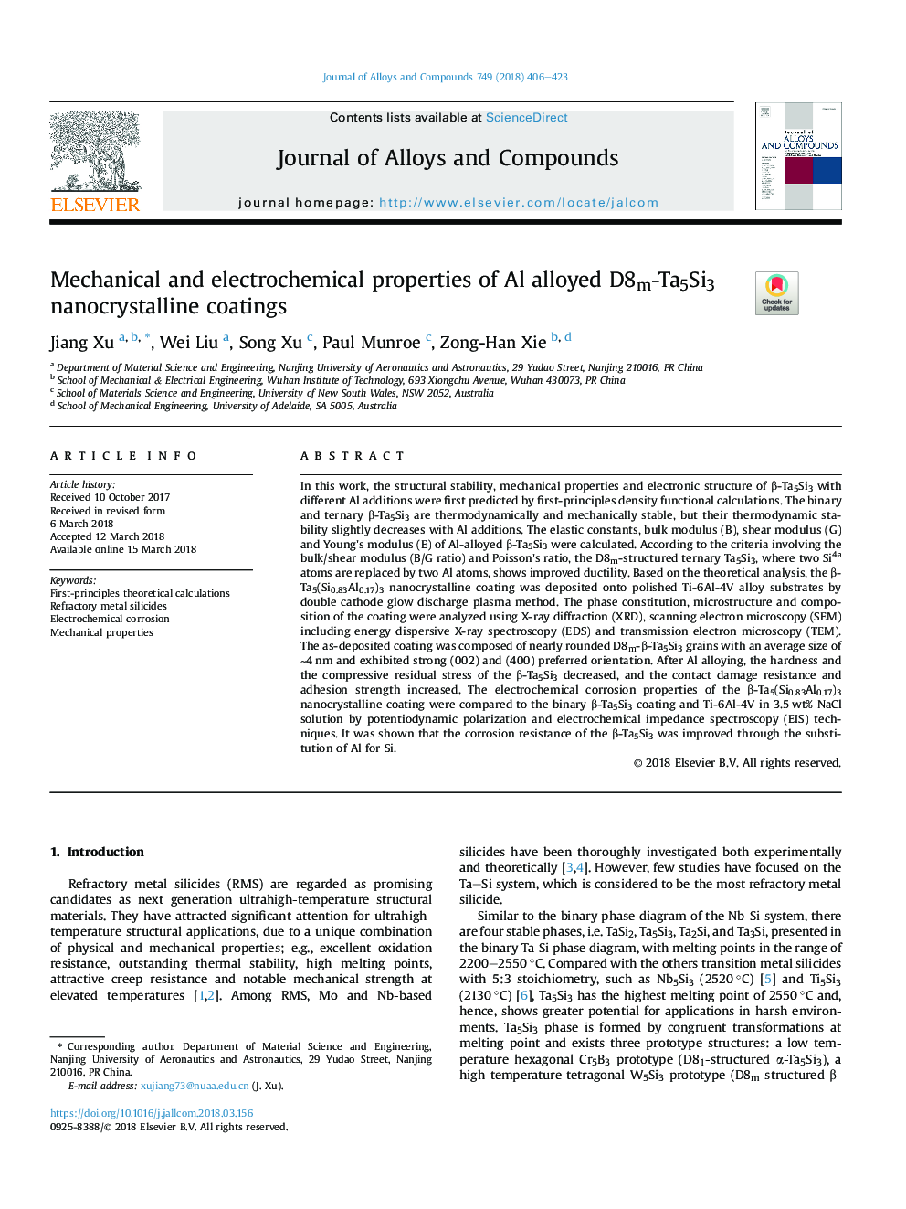 Mechanical and electrochemical properties of Al alloyed D8m-Ta5Si3 nanocrystalline coatings