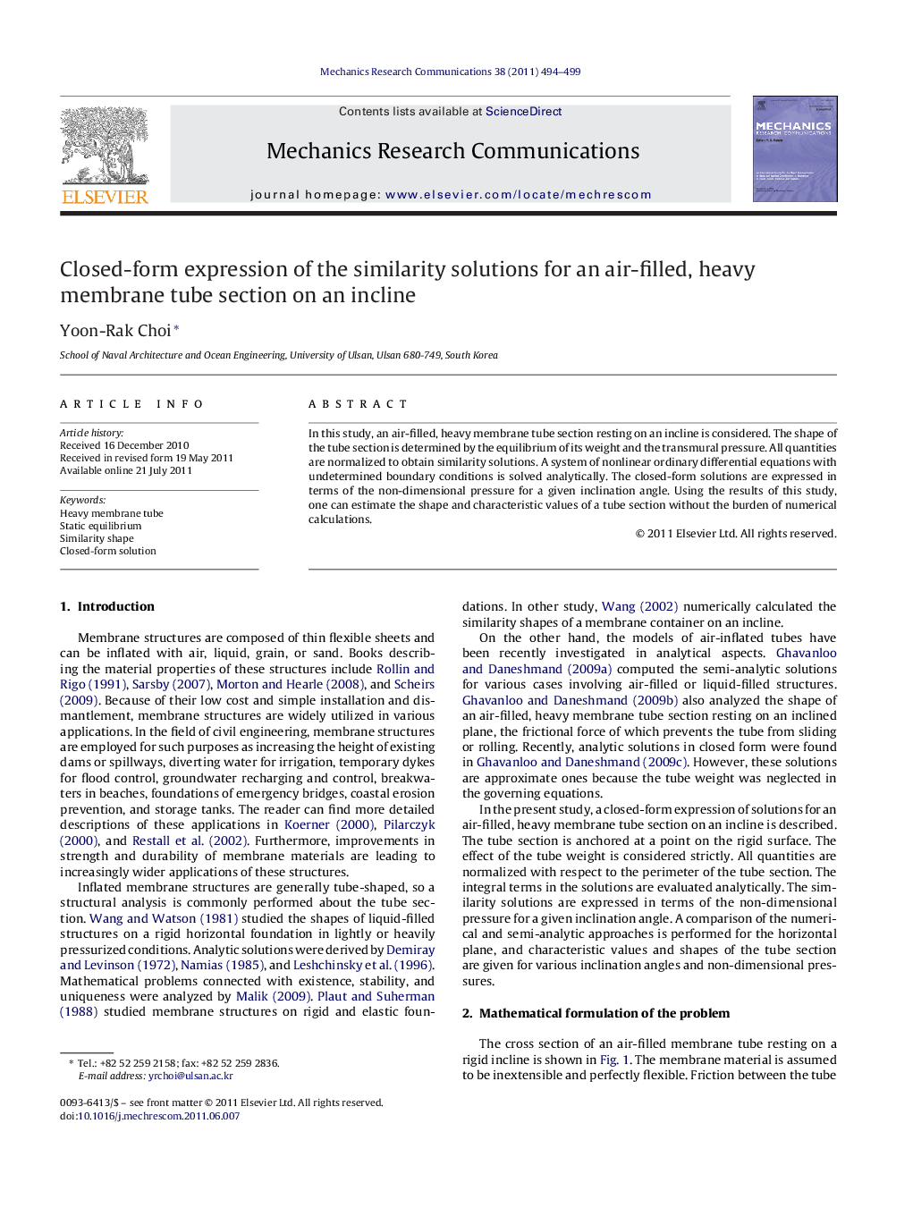 Closed-form expression of the similarity solutions for an air-filled, heavy membrane tube section on an incline