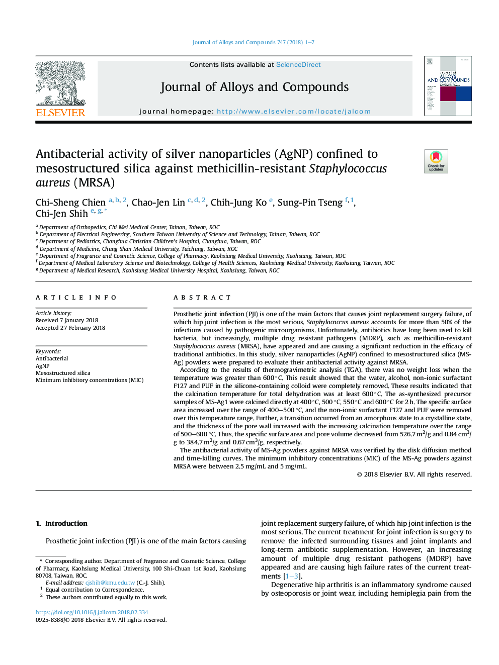 Antibacterial activity of silver nanoparticles (AgNP) confined to mesostructured silica against methicillin-resistant Staphylococcus aureus (MRSA)