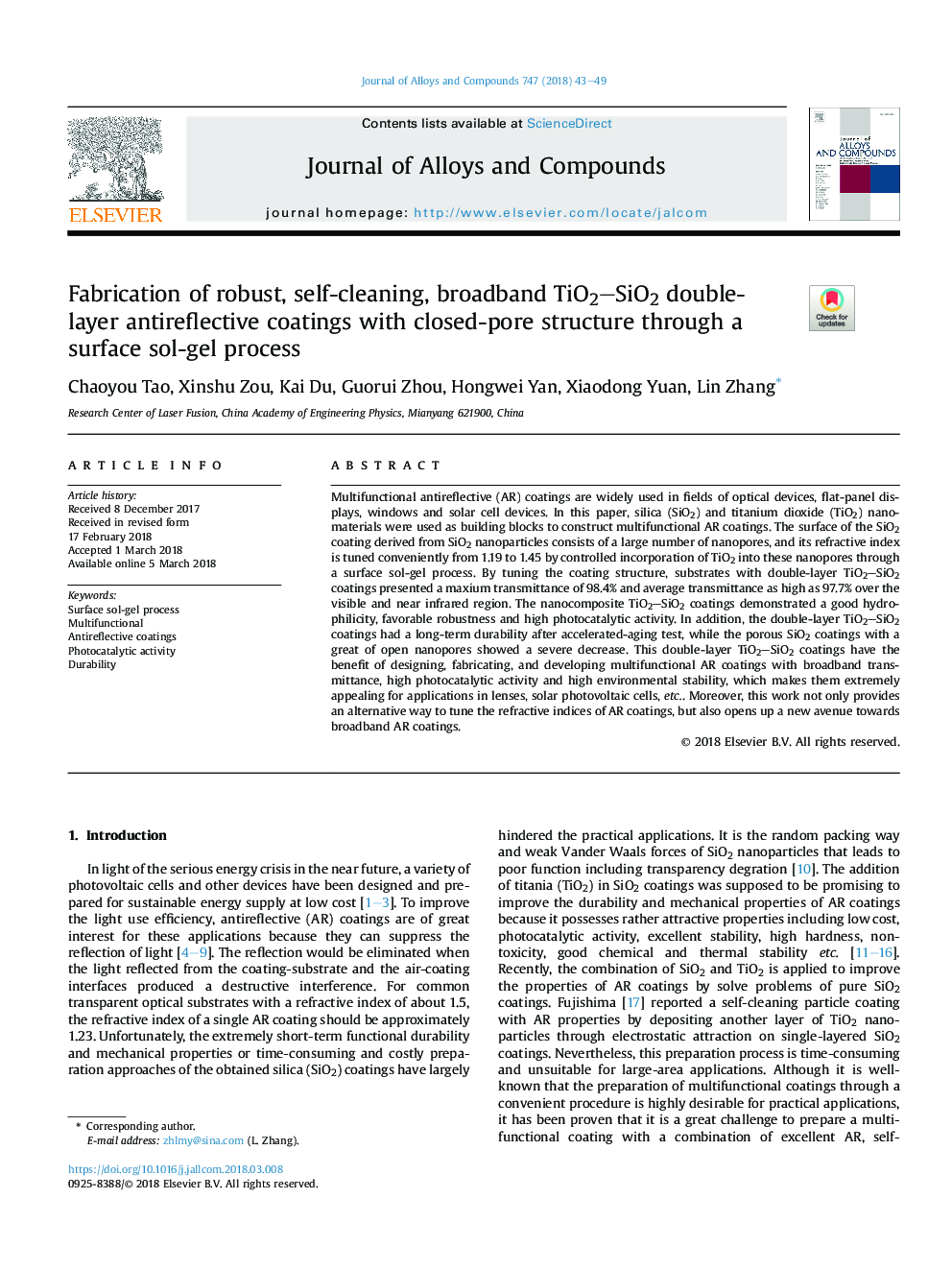 Fabrication of robust, self-cleaning, broadband TiO2SiO2 double-layer antireflective coatings with closed-pore structure through a surface sol-gel process