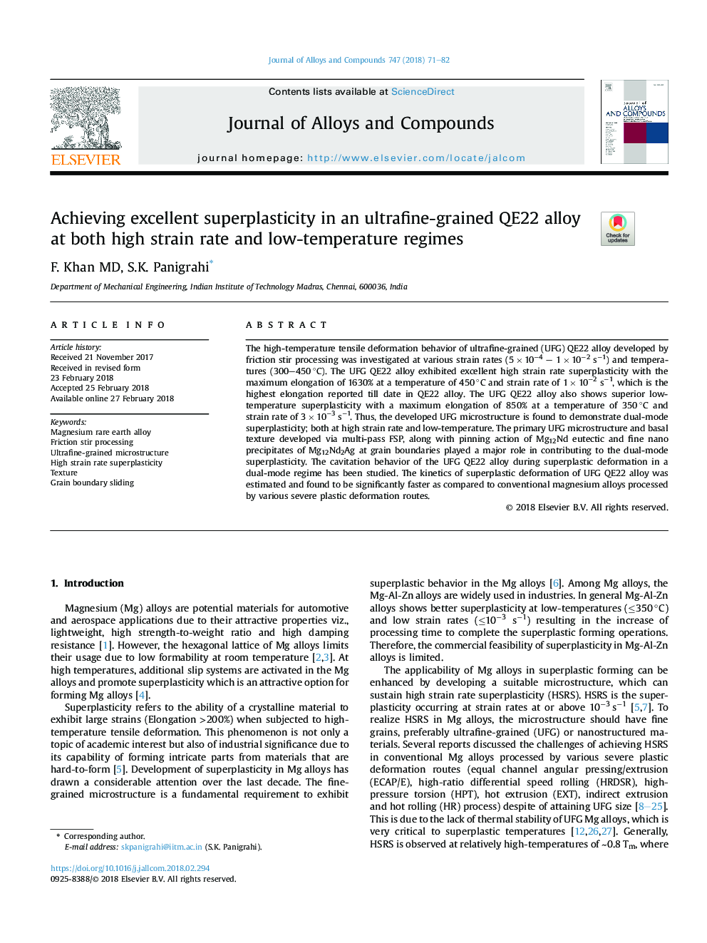 Achieving excellent superplasticity in an ultrafine-grained QE22 alloy at both high strain rate and low-temperature regimes