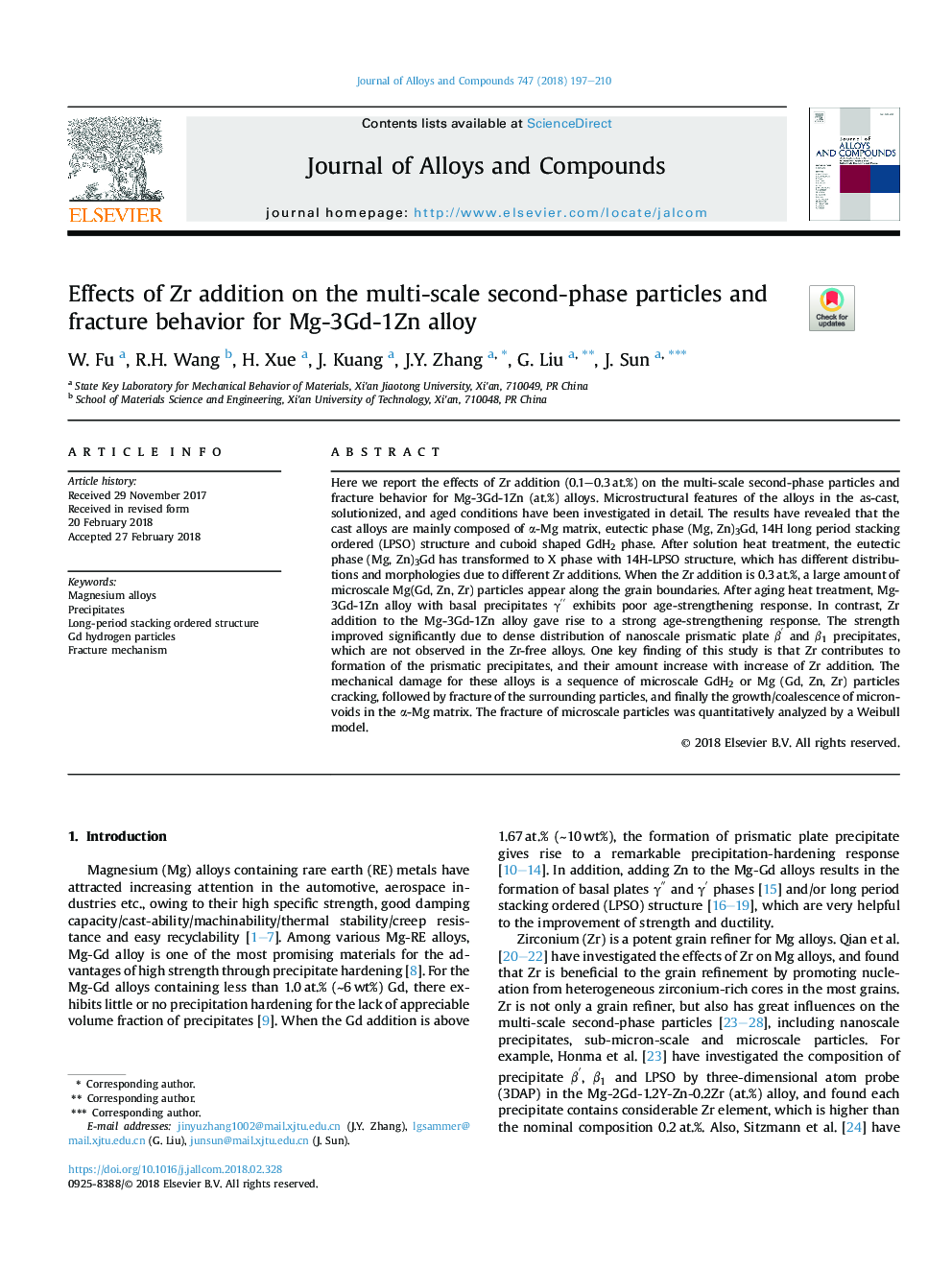 Effects of Zr addition on the multi-scale second-phase particles and fracture behavior for Mg-3Gd-1Zn alloy