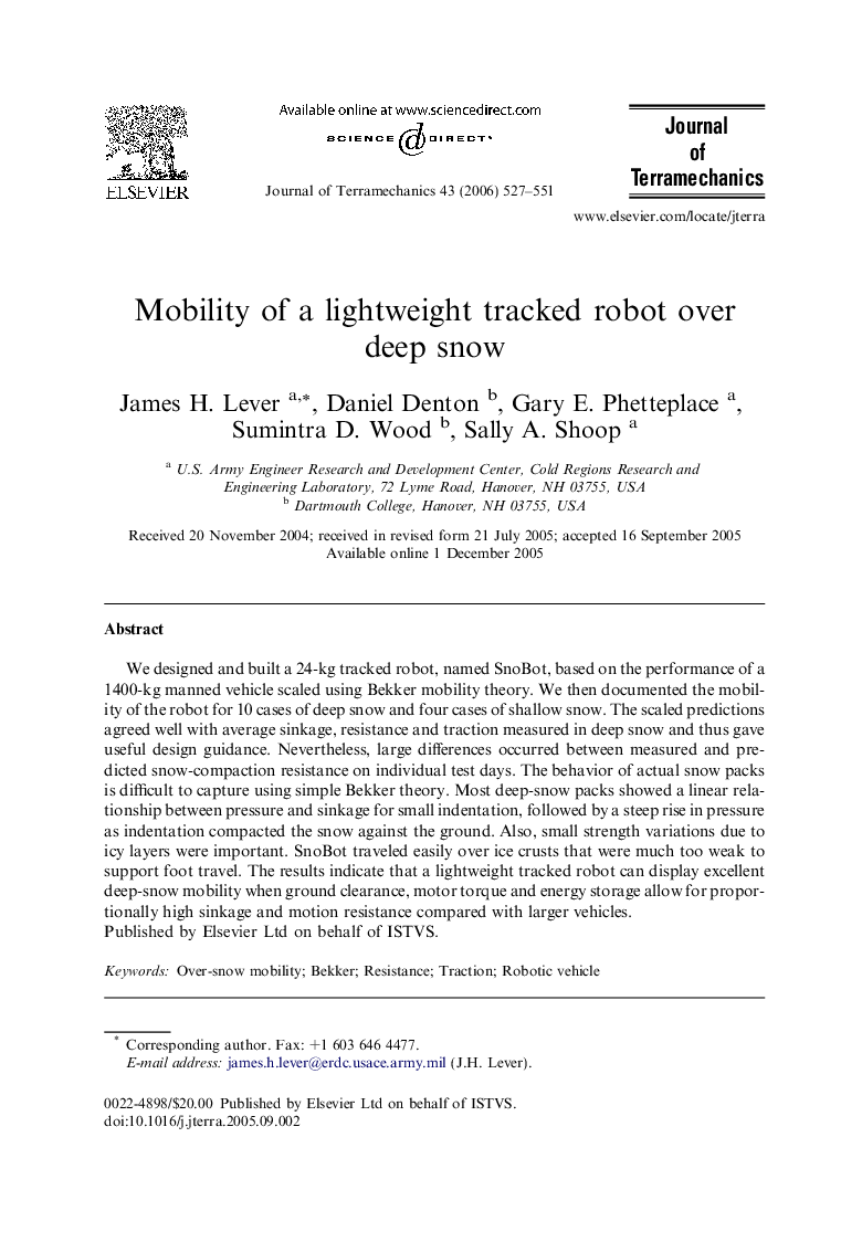 Mobility of a lightweight tracked robot over deep snow