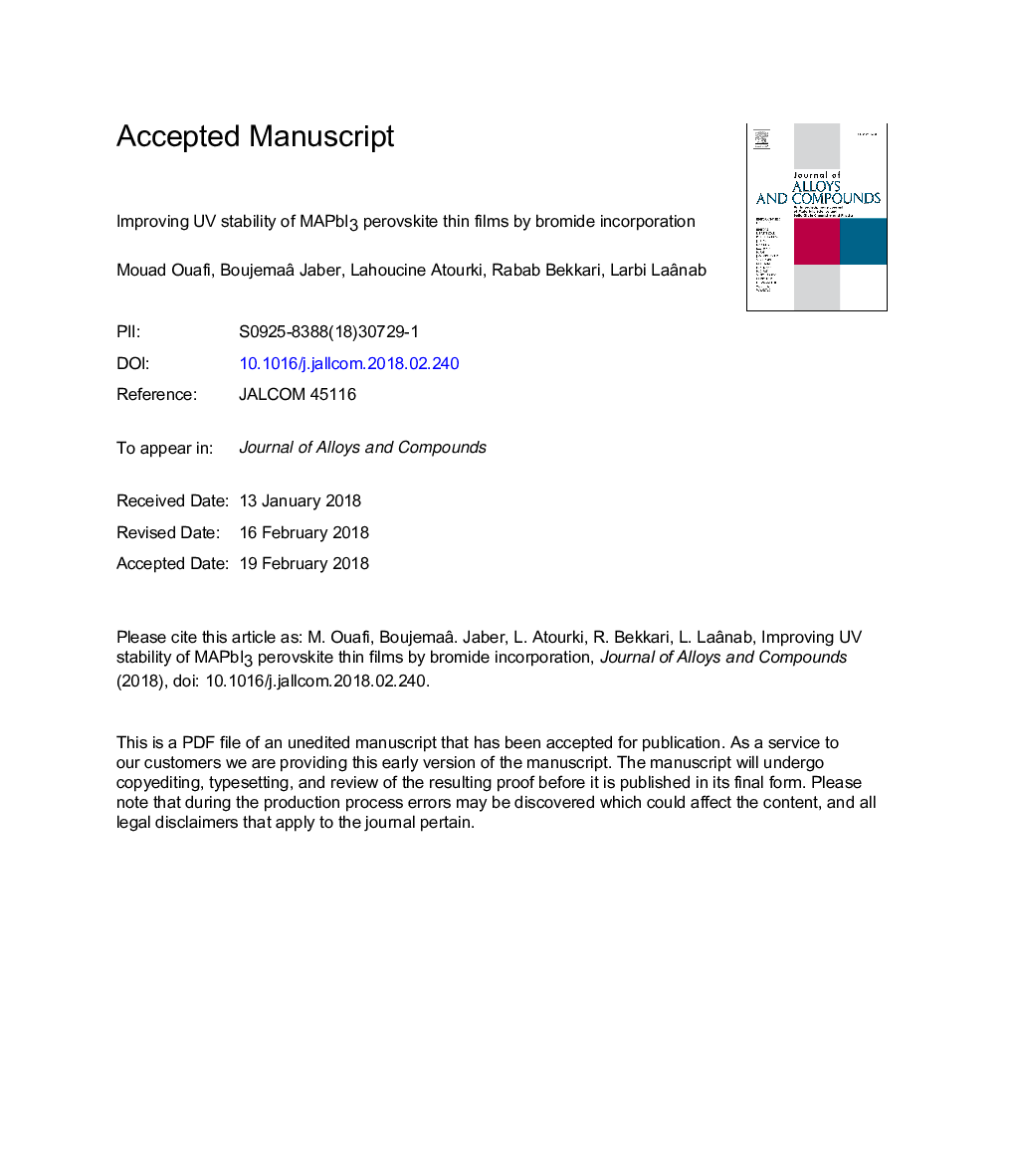 Improving UV stability of MAPbI3 perovskite thin films by bromide incorporation