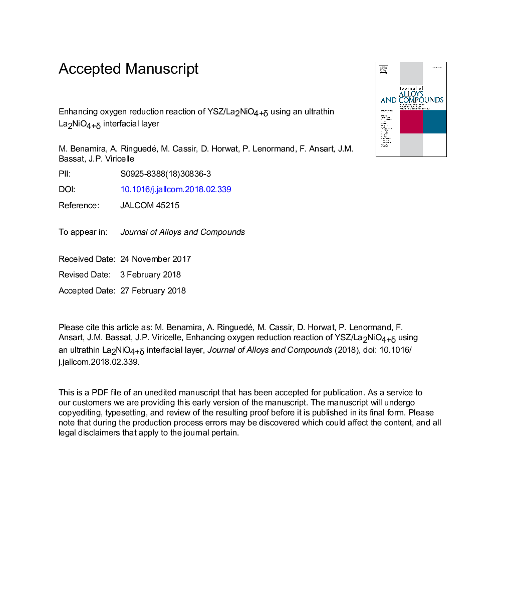 Enhancing oxygen reduction reaction of YSZ/La2NiO4+Î´ using an ultrathin La2NiO4+Î´ interfacial layer