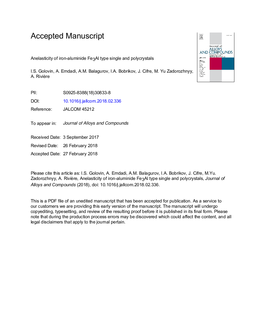 Anelasticity of iron-aluminide Fe3Al type single and polycrystals