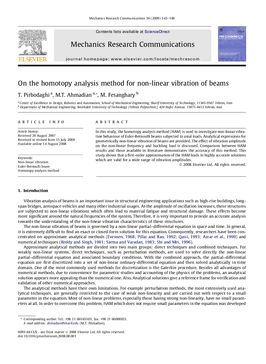 On the homotopy analysis method for non-linear vibration of beams