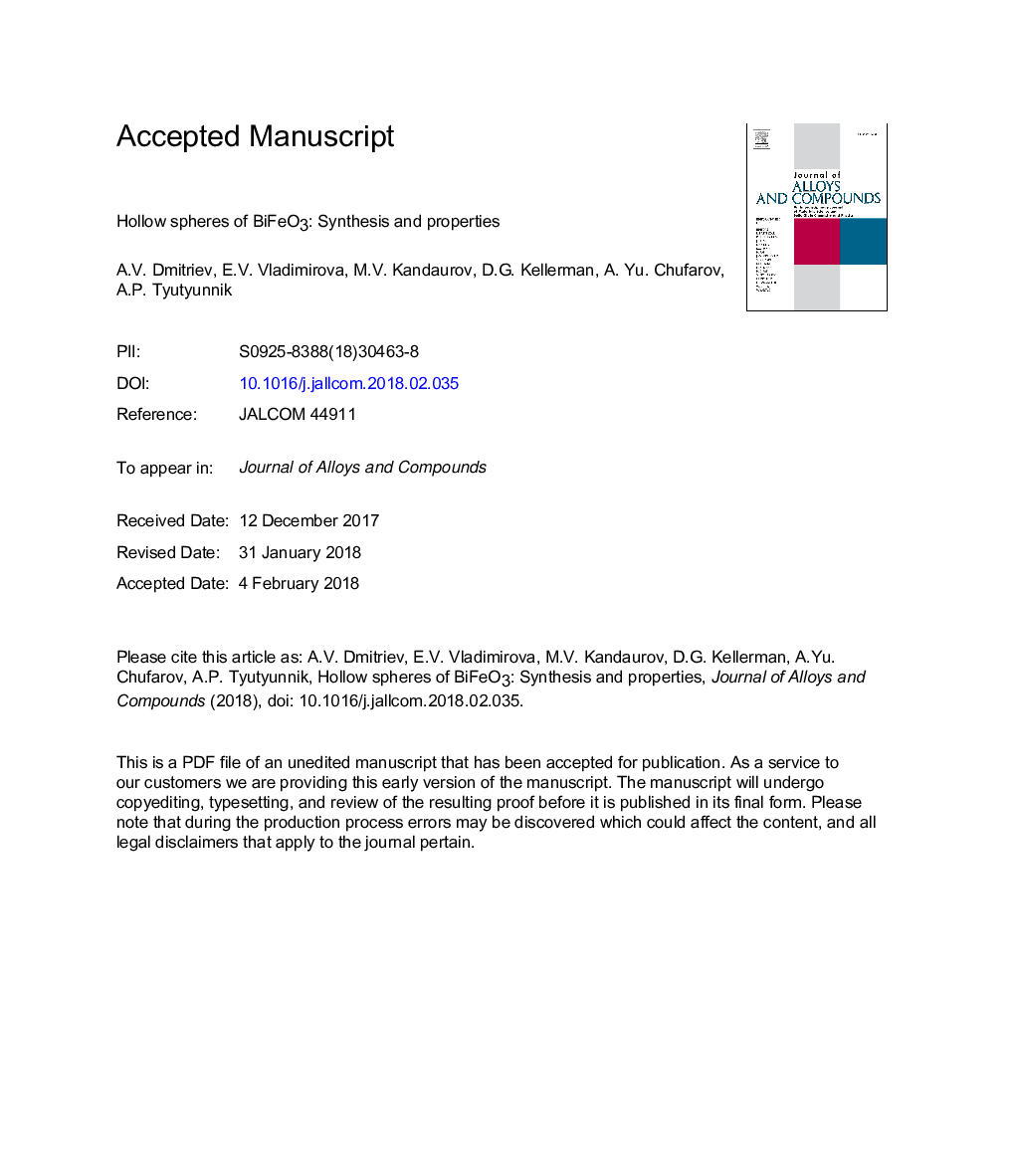 Hollow spheres of BiFeO3: Synthesis and properties