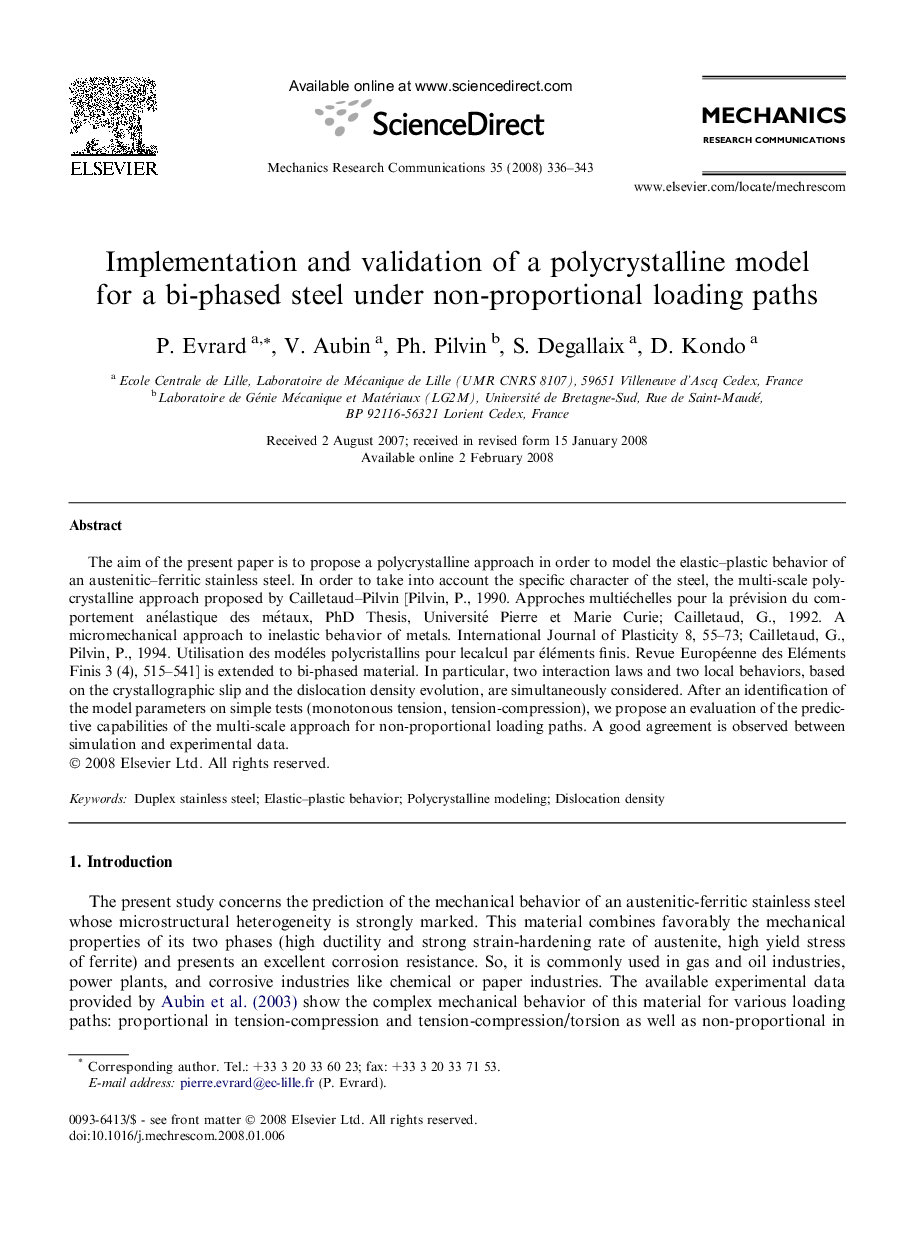 Implementation and validation of a polycrystalline model for a bi-phased steel under non-proportional loading paths