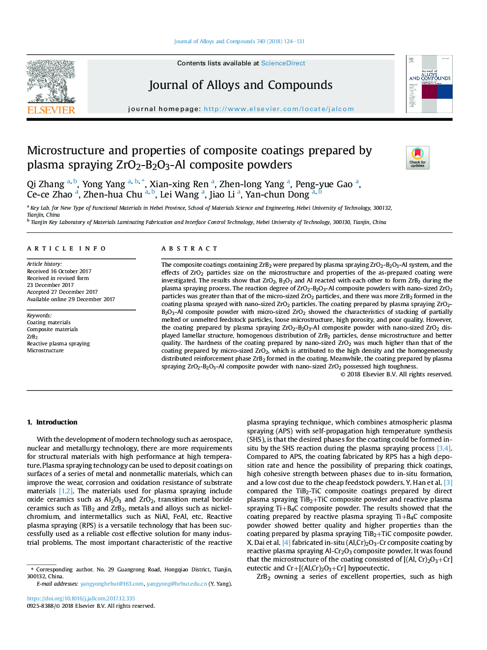 Microstructure and properties of composite coatings prepared by plasma spraying ZrO2-B2O3-Al composite powders