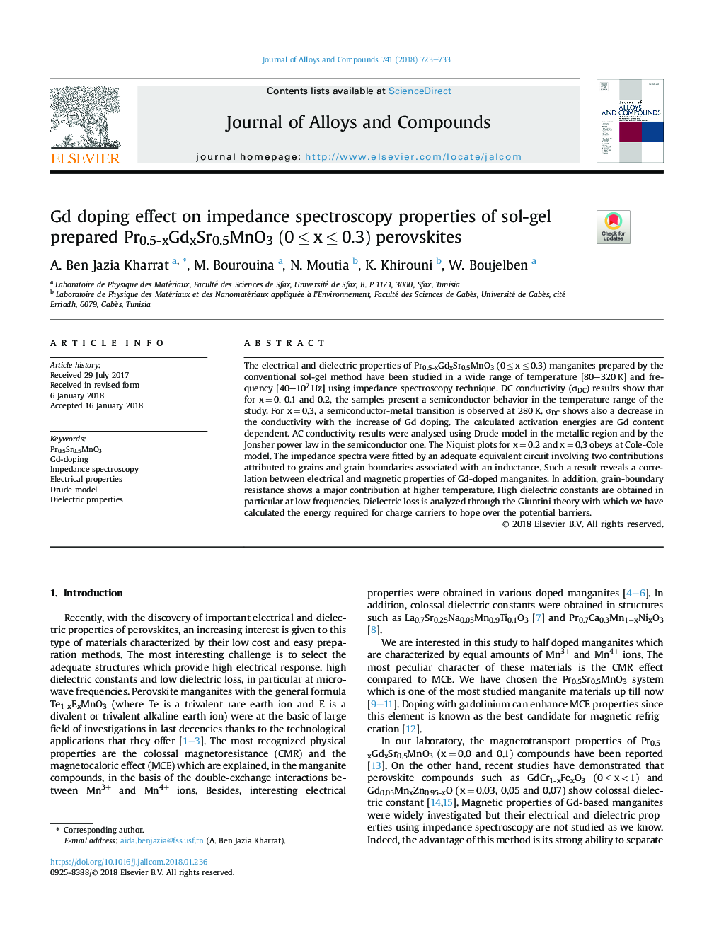 Gd doping effect on impedance spectroscopy properties of sol-gel prepared Pr0.5-xGdxSr0.5MnO3 (0â¯â¤â¯xâ¯â¤â¯0.3) perovskites