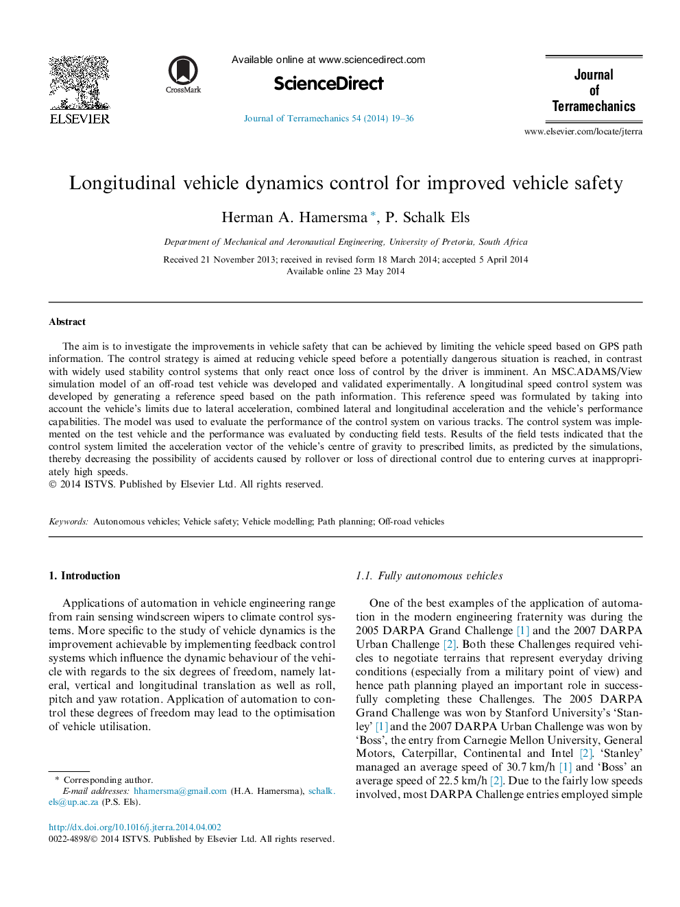 Longitudinal vehicle dynamics control for improved vehicle safety