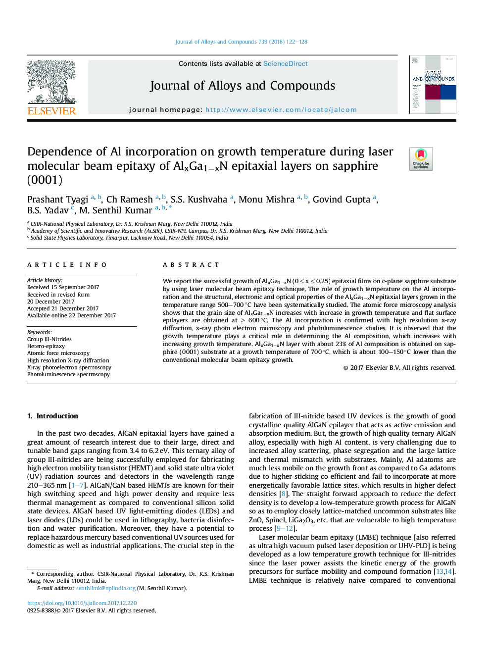 عکس صفحه اول مقاله: Dependence of Al incorporation on growth temperature during laser molecular beam epitaxy of AlxGa1âxN epitaxial layers on sapphire (0001) Dependence of Al incorporation on growth temperature during laser molecular beam epitaxy of AlxGa1âxN epitaxial layers on sapphire (0001)