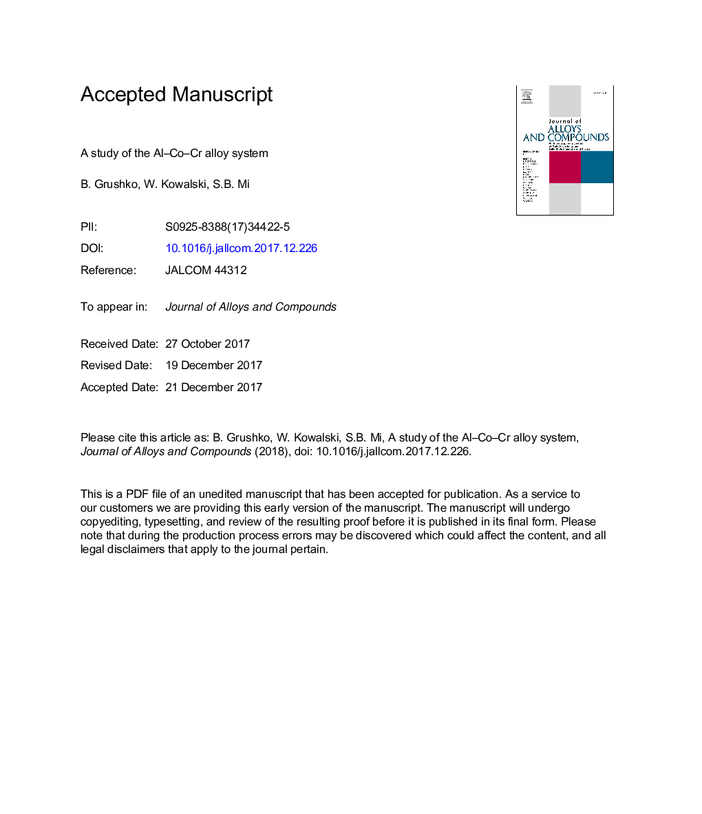 A study of the Al-Co-Cr alloy system