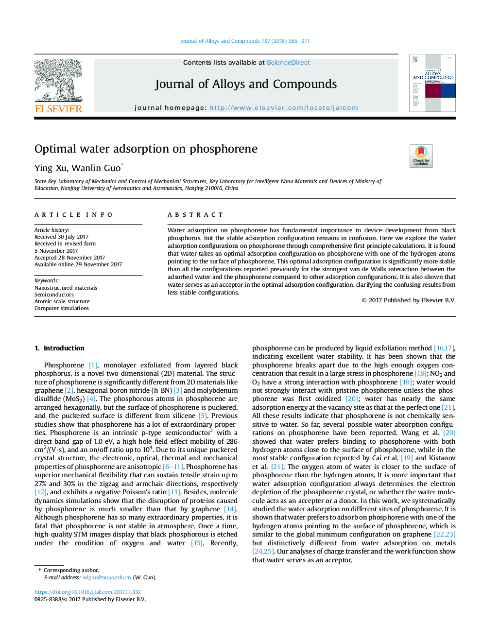 Optimal water adsorption on phosphorene