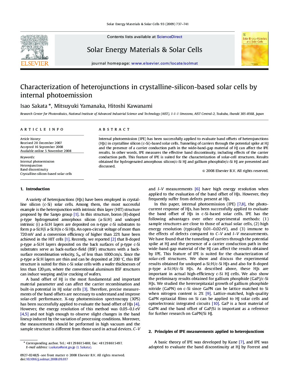 Characterization of heterojunctions in crystalline-silicon-based solar cells by internal photoemission